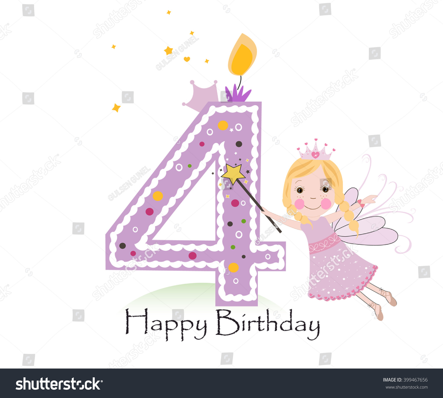 Happy Fourth Birthday Candle. Baby Girl Greeting Card With Fairy Tale ...