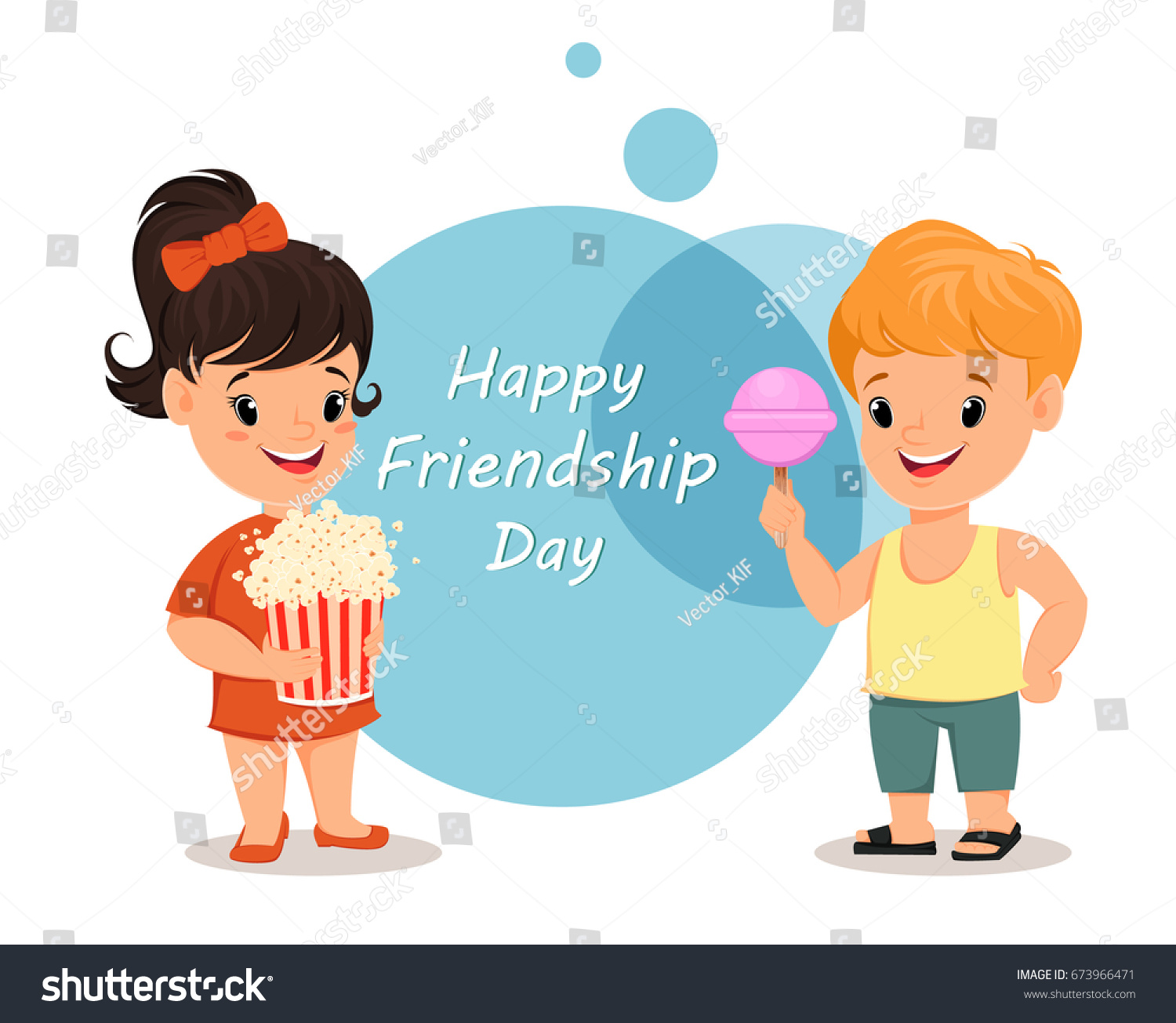 Happy Friendship Day Smiling Girl Popcorn Stock Vector Royalty Free