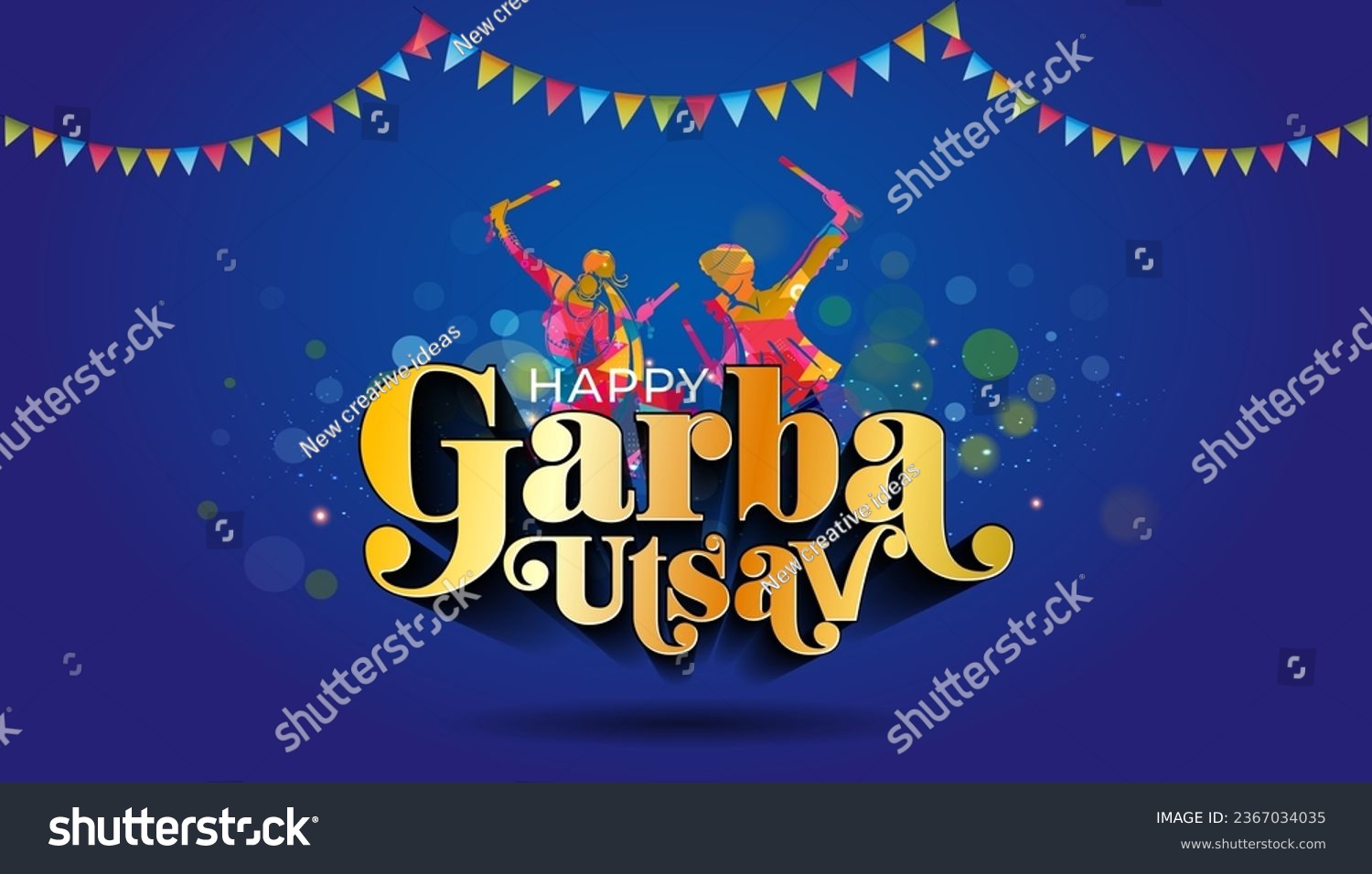 SVG of Happy Garba utsav or Dandiya dance. Indian traditional festival of Navratri Puja. 3d Typography with dandiya dancer on blue night background. svg