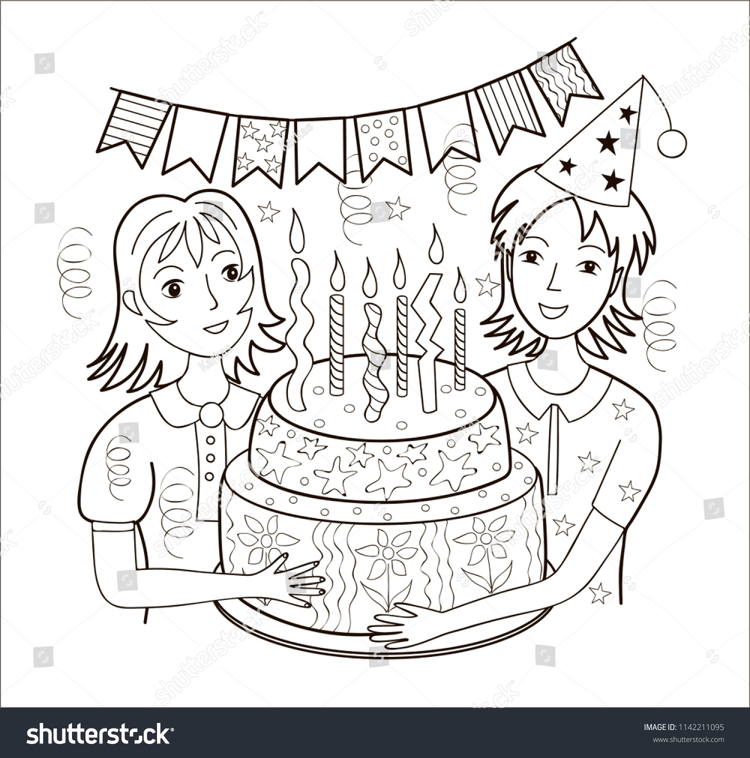 Happy Girl Blowing Birthday Candles Her Stock Vector Royalty Free