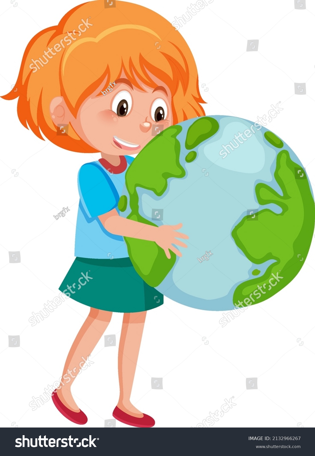 Happy Girl Holding Earth Globe Cartoon Stock Vector Royalty Free