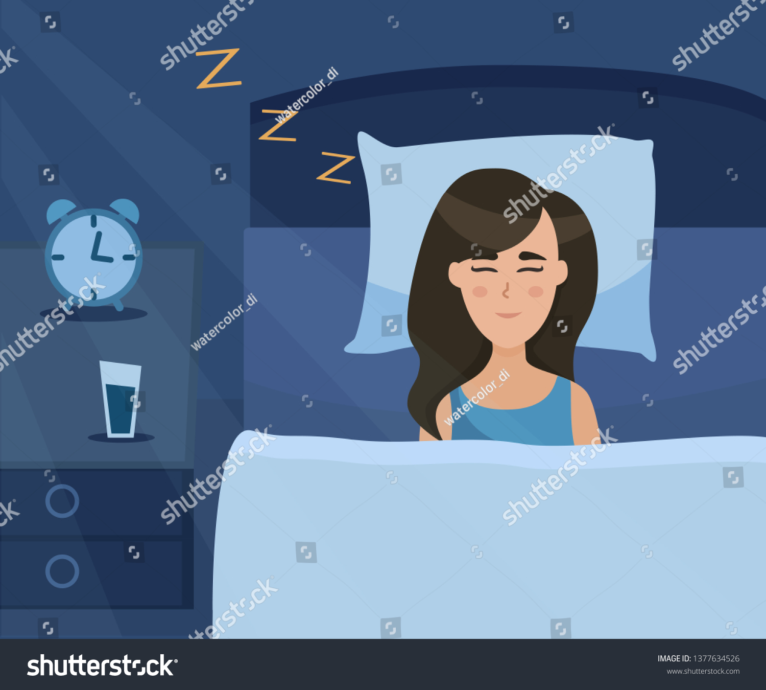 Happy Girl Sleeping Bed Healthy Sleep Stock Vector (Royalty Free ...