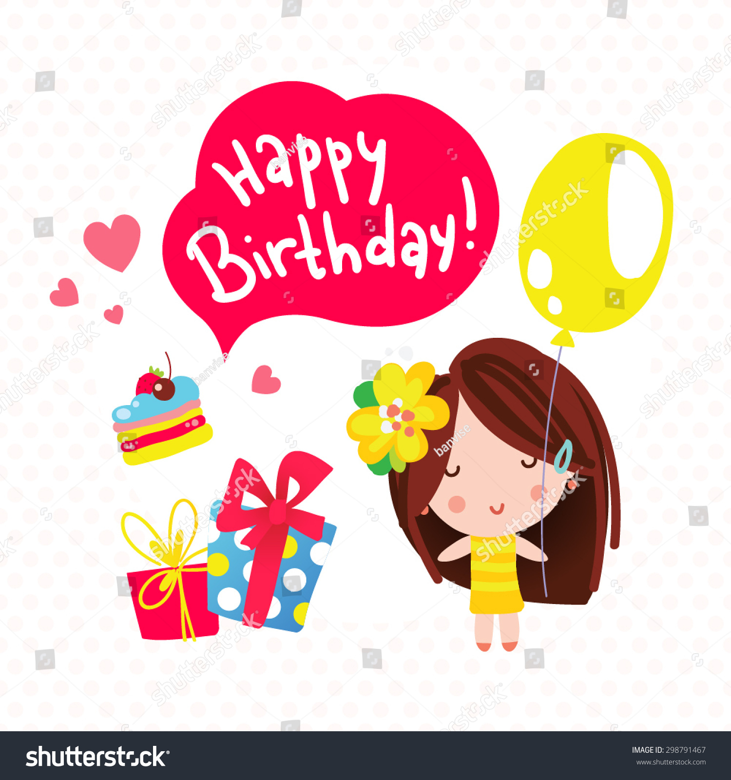 Happy Girl Balloon Gift Boxes Cake Stock Vector 298791467 - Shutterstock