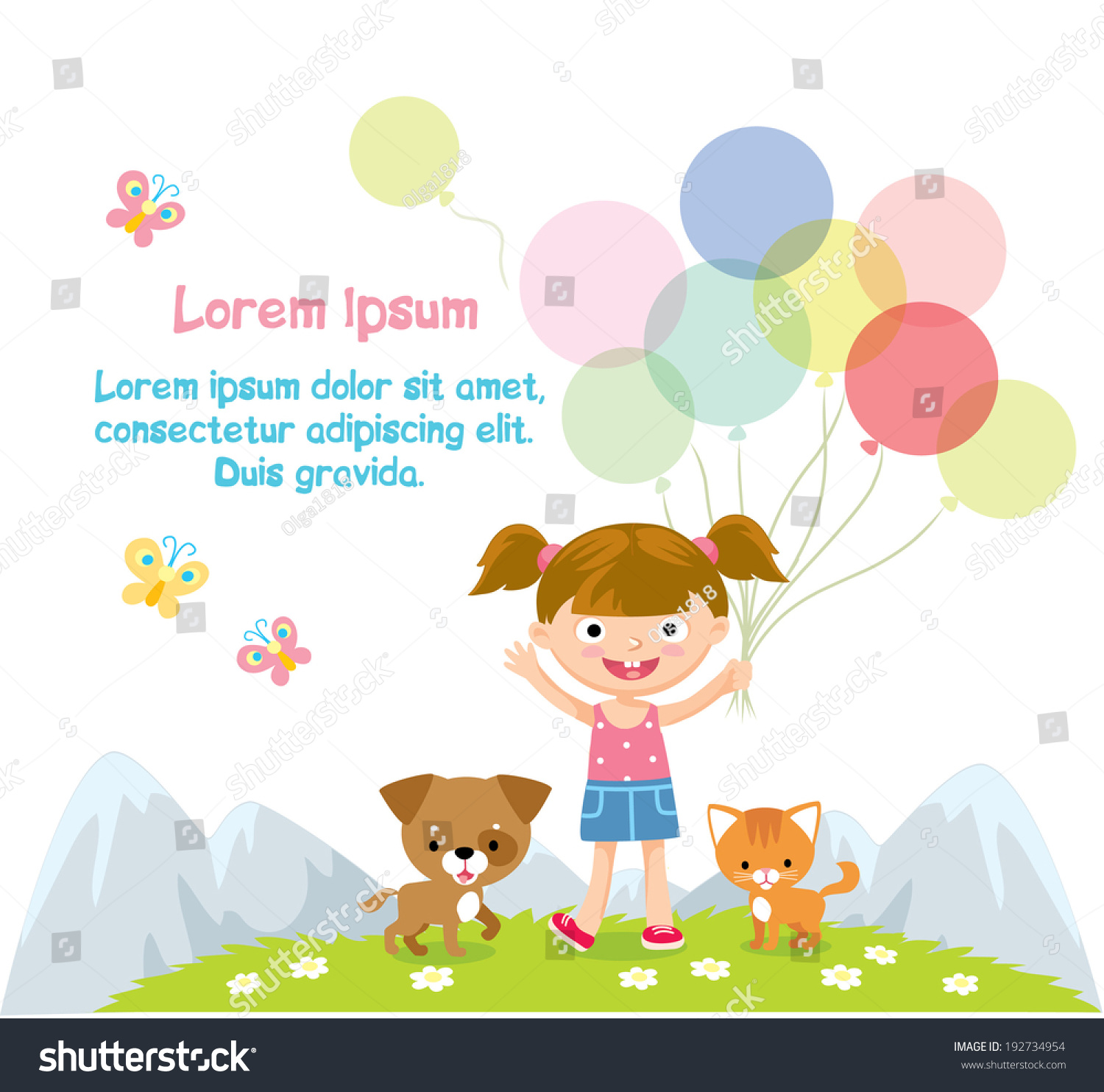 Happy Girl Balloons Stock Vector 192734954 - Shutterstock