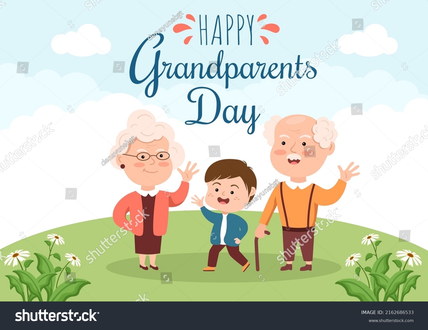 Happy Grandparents Day Cute Cartoon Illustration Stock Vector (Royalty