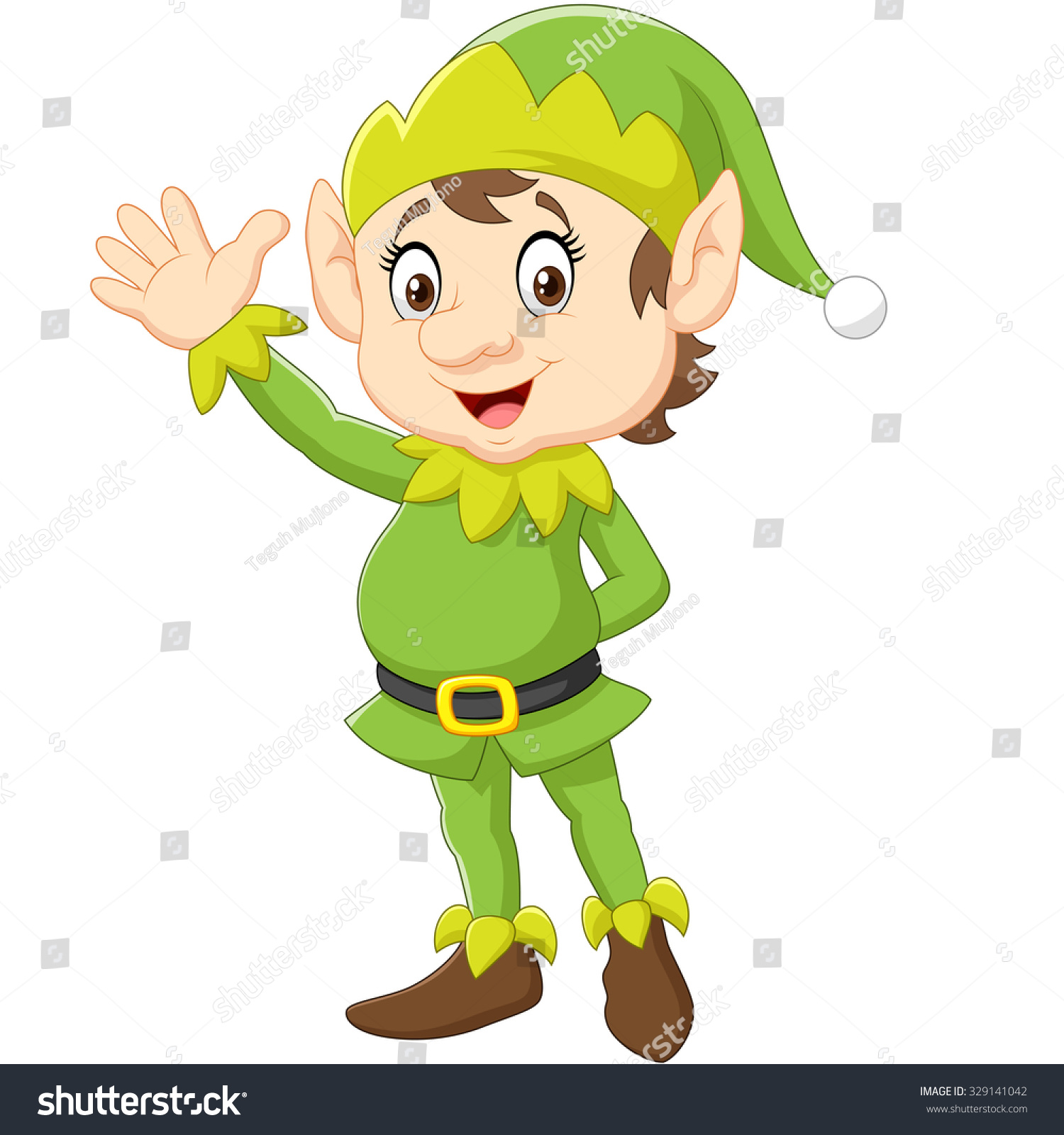 Happy Green Elf Waving. Isolated On White Background Stock Vector ...
