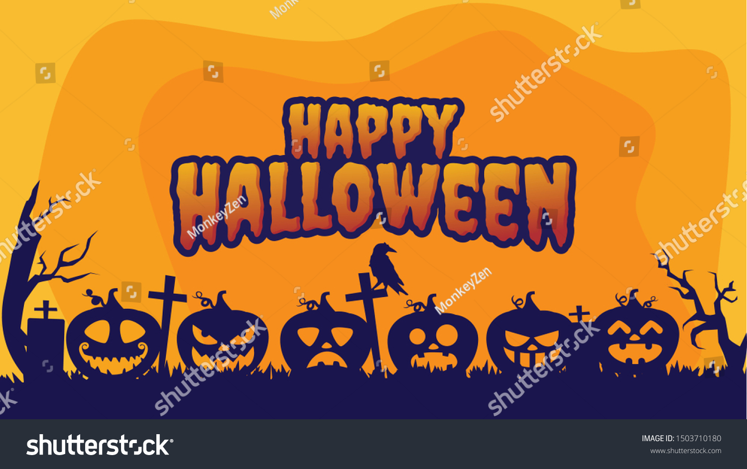 Happy Halloween Background Banner Vector Design Stock Vector (Royalty