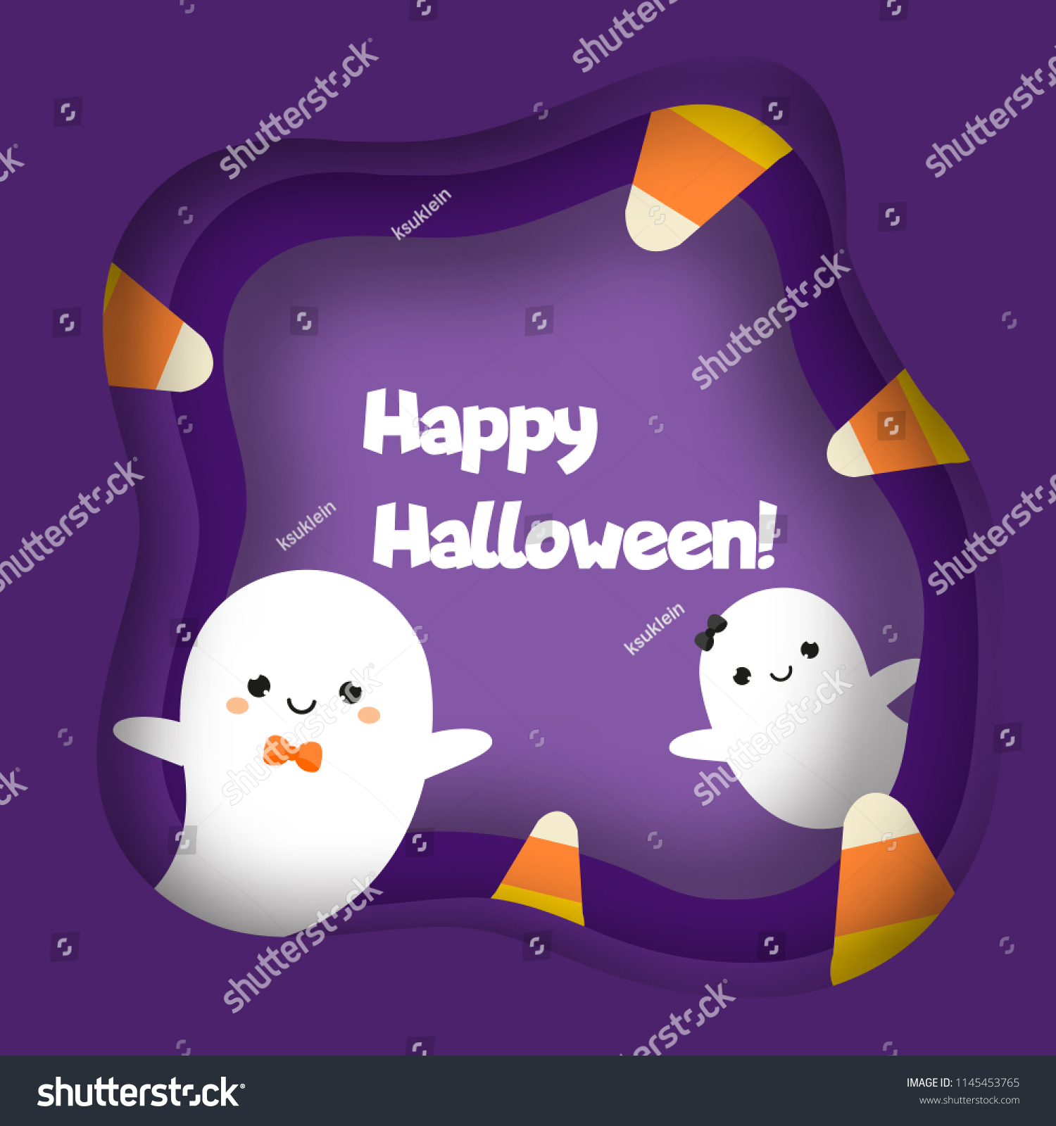 Happy Halloween Banner Cute Kawaii Ghost Stock Vector Royalty Free 1145453765