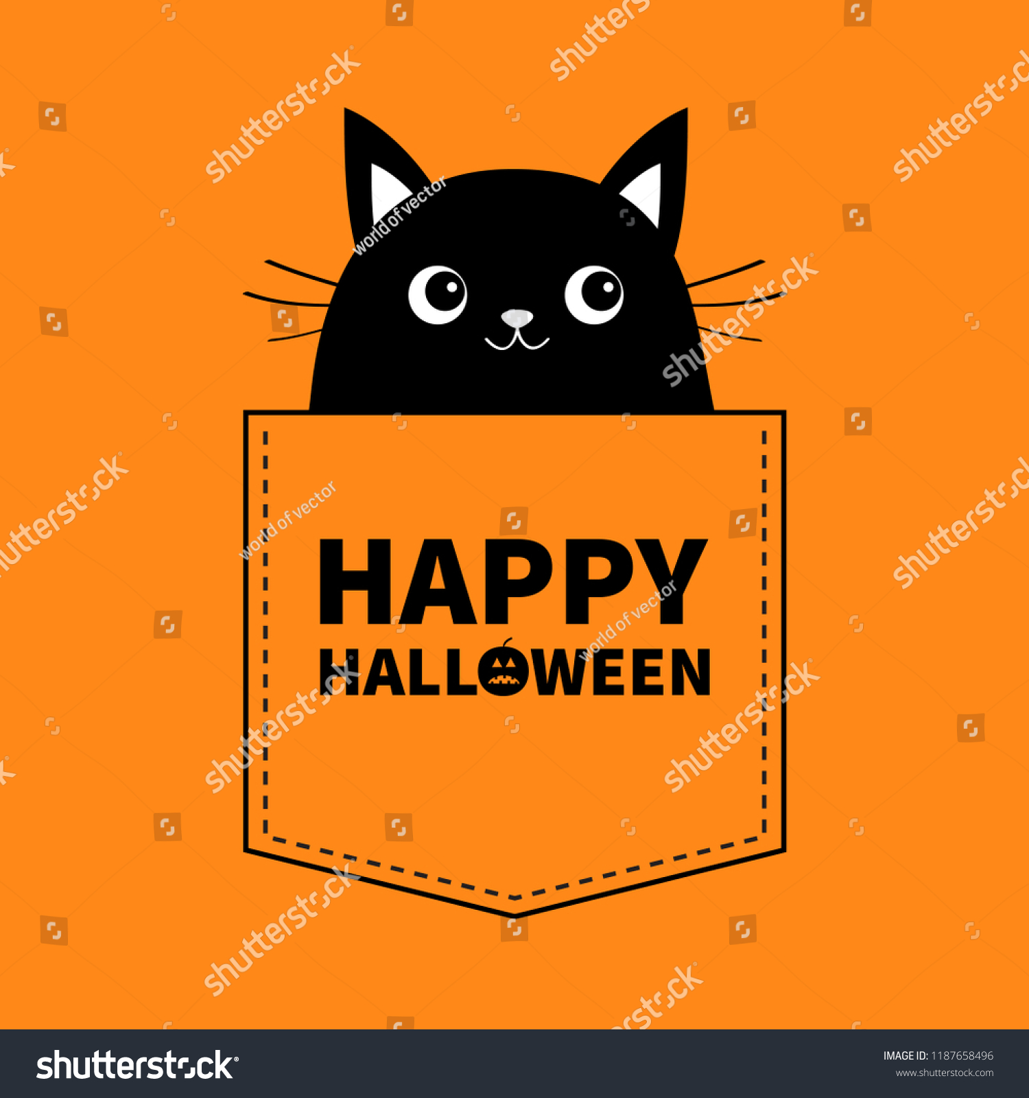 Happy Halloween Black Cat Pocket Cute Stock Vector Royalty Free