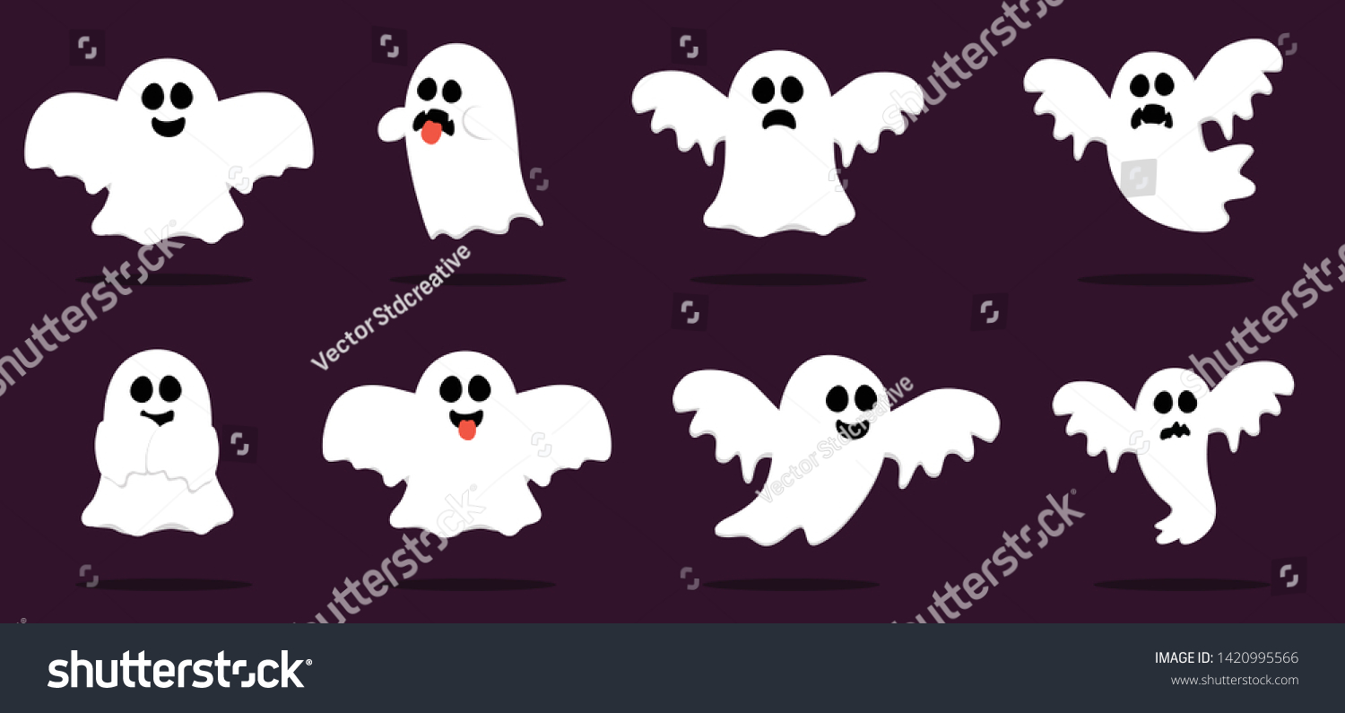 Happy Halloween Ghost Scary White Ghosts Stock Vector Royalty Free 1420995566