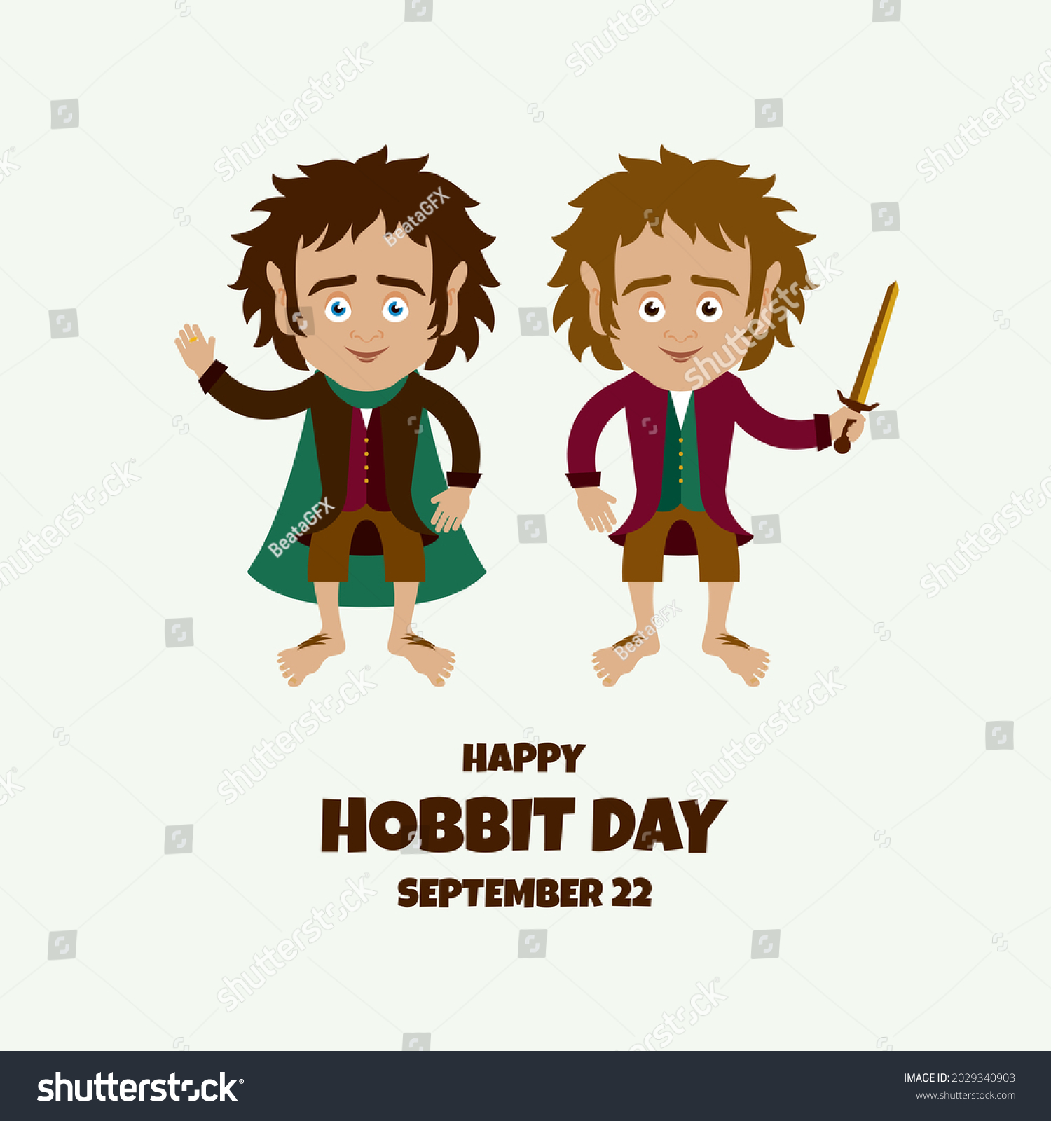 SVG of Happy Hobbit Day vector. Fictional characters Bilbo and Frodo Baggins vector. Hobbit Day Poster, September 22. Important day svg