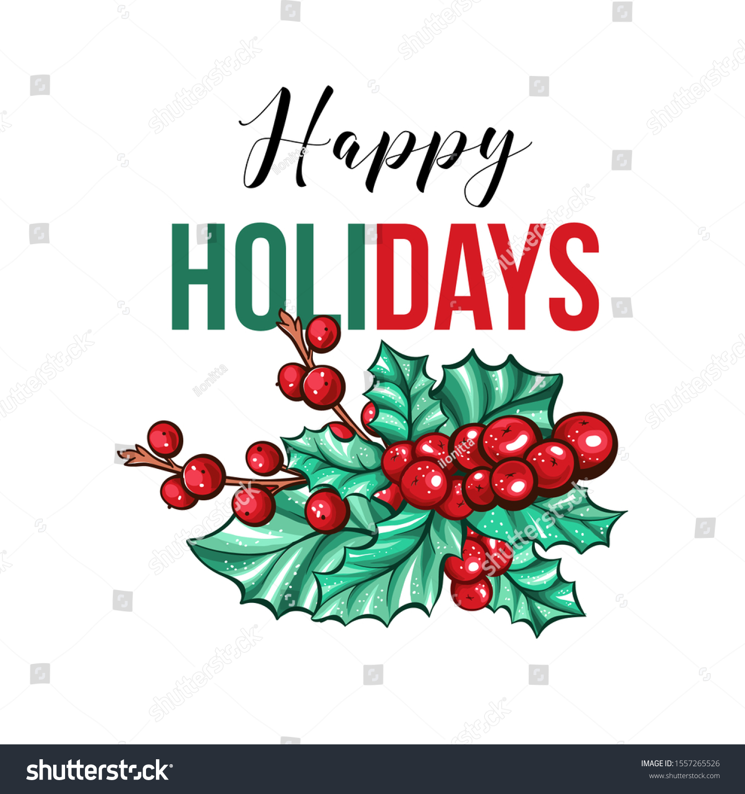 Happy Holidays Gift Card Template Holly Stock Vector (Royalty Free
