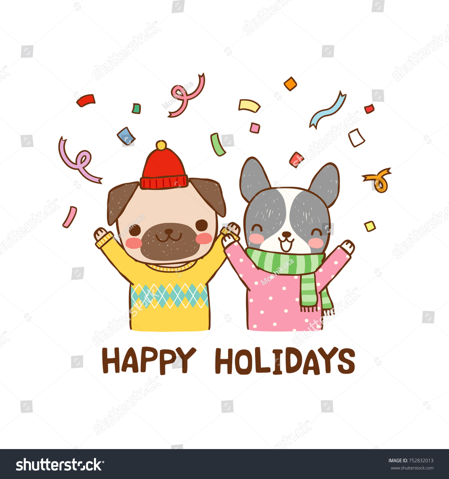 Happy Holidays Greeting Card Cute Cartoon Stock Vector