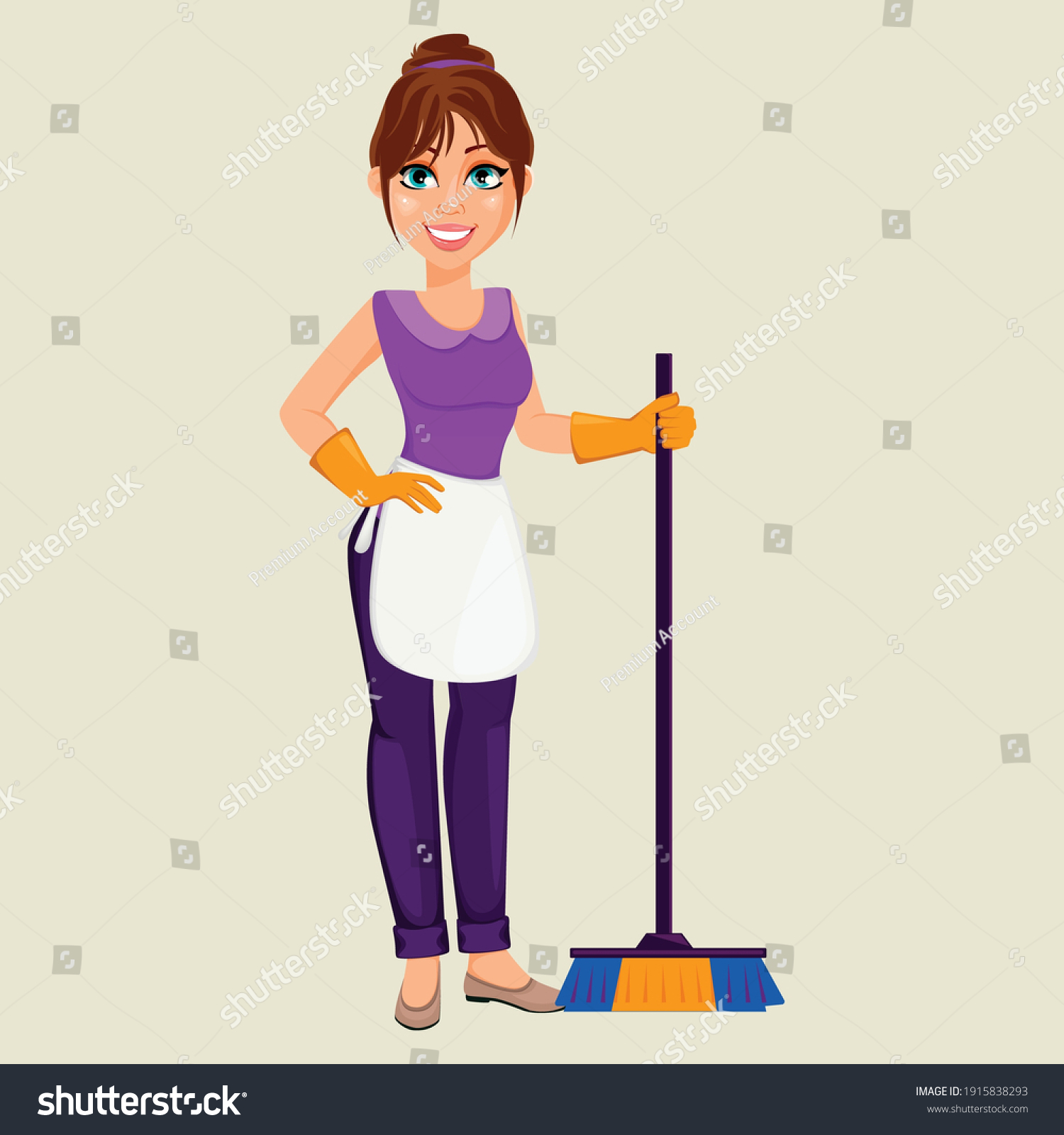 Happy Housekeeper House Woman Isolated Vector Stock Vector (Royalty ...