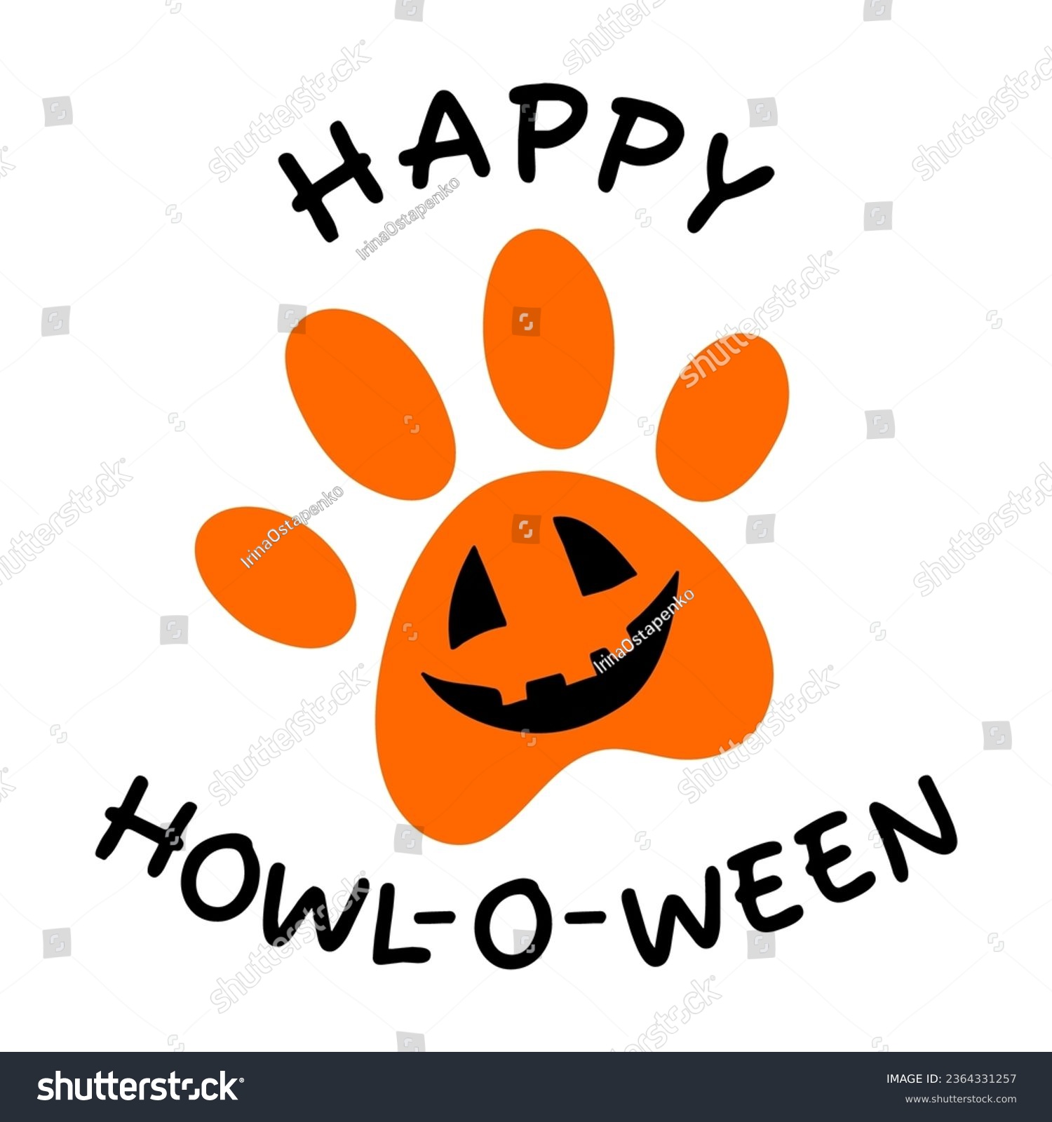 SVG of HAPPY HOWL-O-WEEN. Dog paw with pumpkin. Happy Halloween. Paws prints dog. Love dogs. Fall, autumn, Thanksgiving, Halloween element for design.Isolated on white background. svg