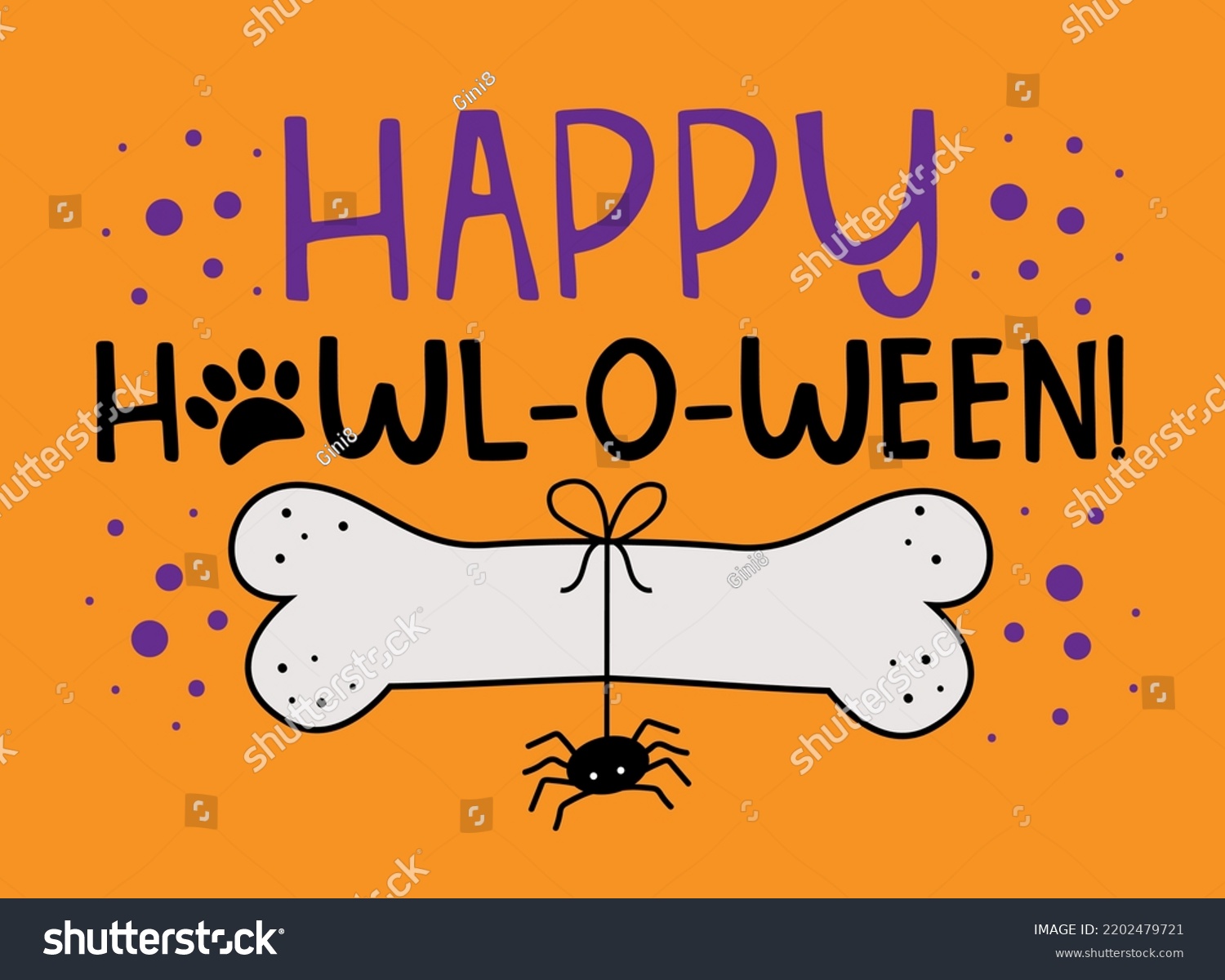SVG of Happy Howl-o-ween!- funny saying with dog bone and spider isolated on orange color backgound. Good for dog clothes, greeting card, T shirt print, label, and other decoration for Halloween. svg