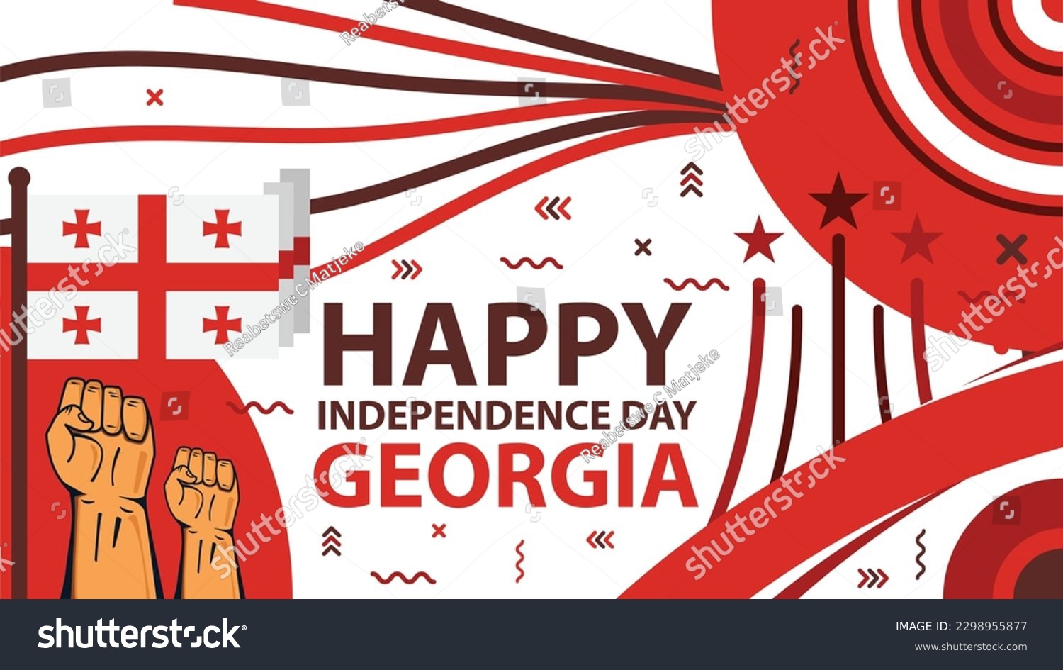 SVG of Happy Independence Day Georgia vector banner design with geometric retro shapes, Georgia flag, red color pallet and typography. Georgia Independence Day modern simple poster illustration. 26 May. svg