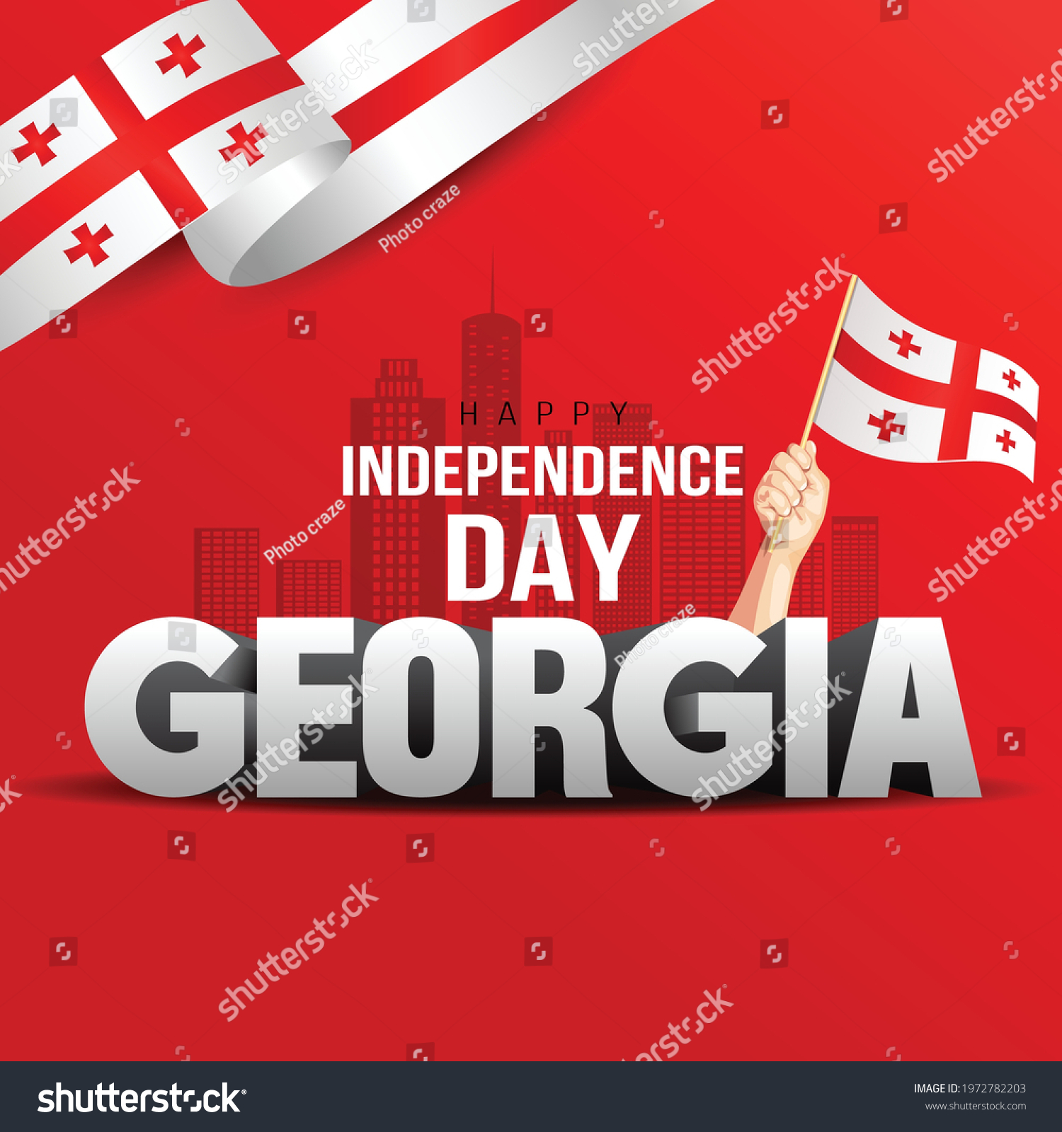 SVG of Happy Independence Day Georgia Vector Template Design Illustration. man hand with flag svg