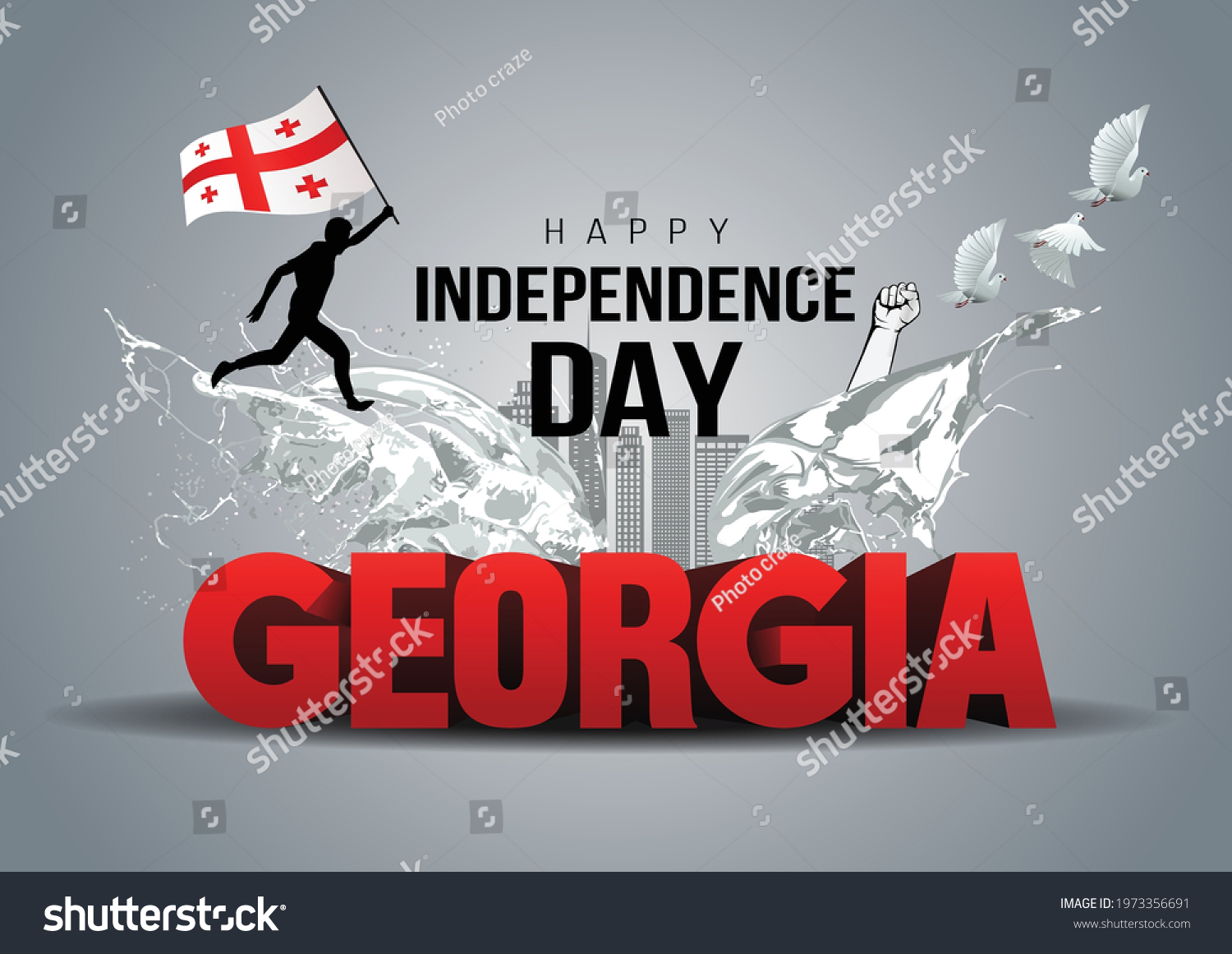 SVG of Happy Independence Day Georgia Vector Template Design Illustration. silhouette man running with flag svg