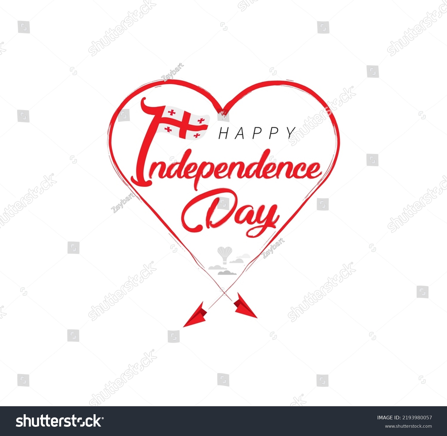 SVG of happy independence day of Georgia. Airplane draws cloud from heart. National flag vector illustration on white background. svg