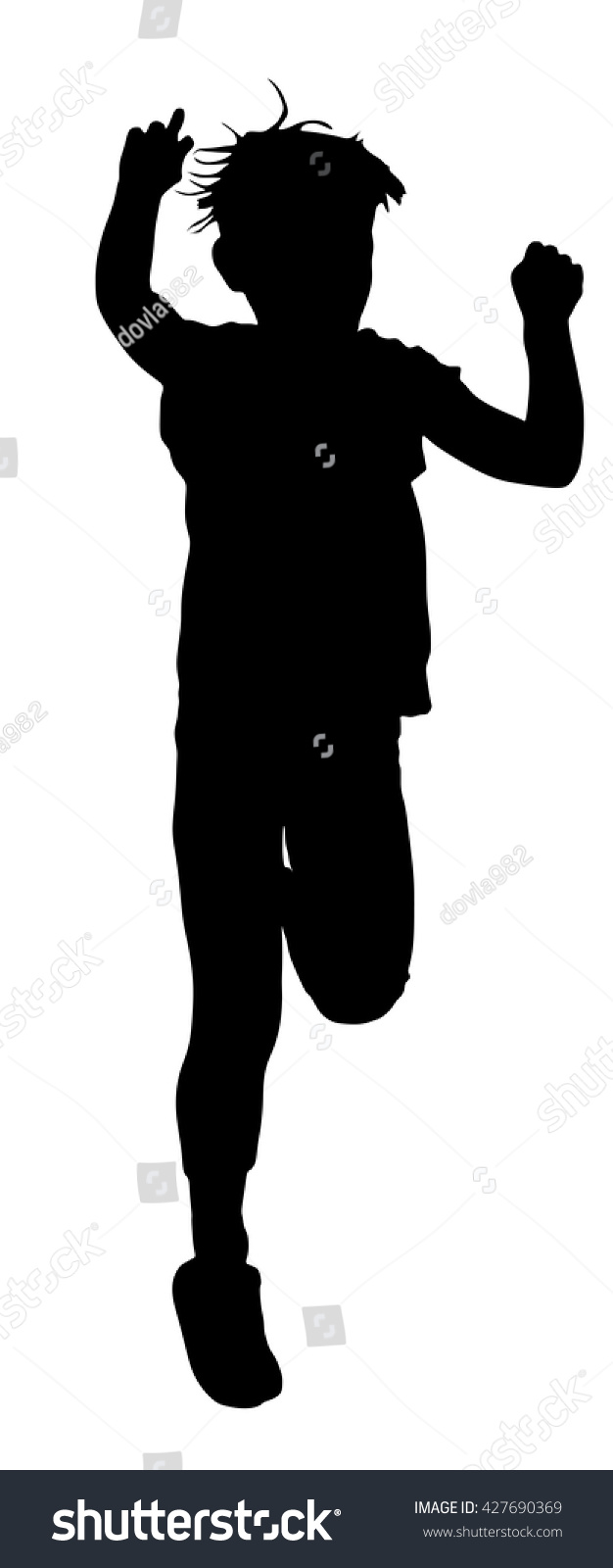 Happy Joyful Kid, Little Boy Doing Exercises , Vector Silhouette ...