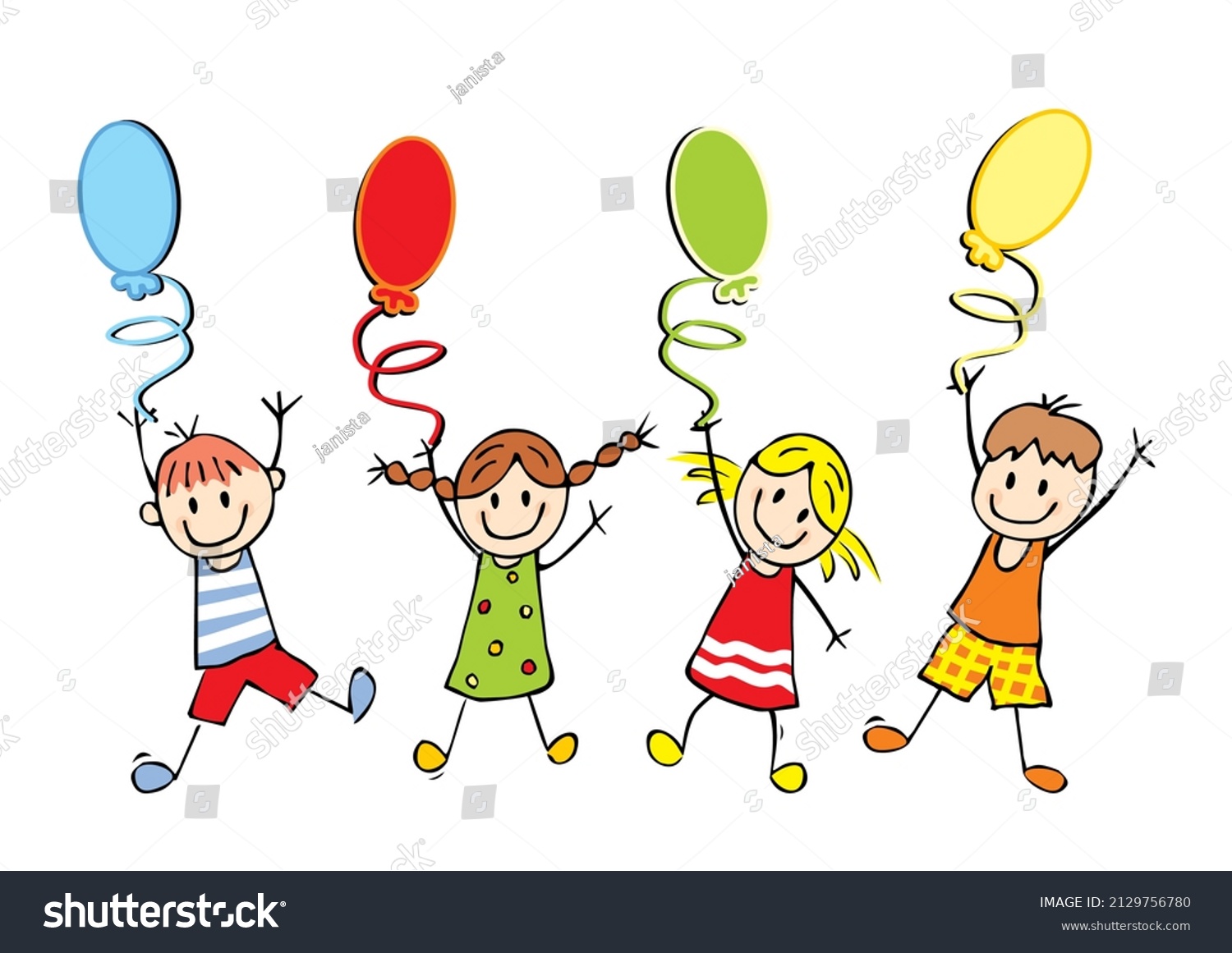 Happy Kids Balloons Vector Funny Illustration Stock Vector Royalty
