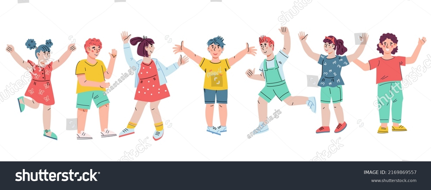 Happy Kids Boys Girls Group Flat Stock Vector (Royalty Free) 2169869557 ...