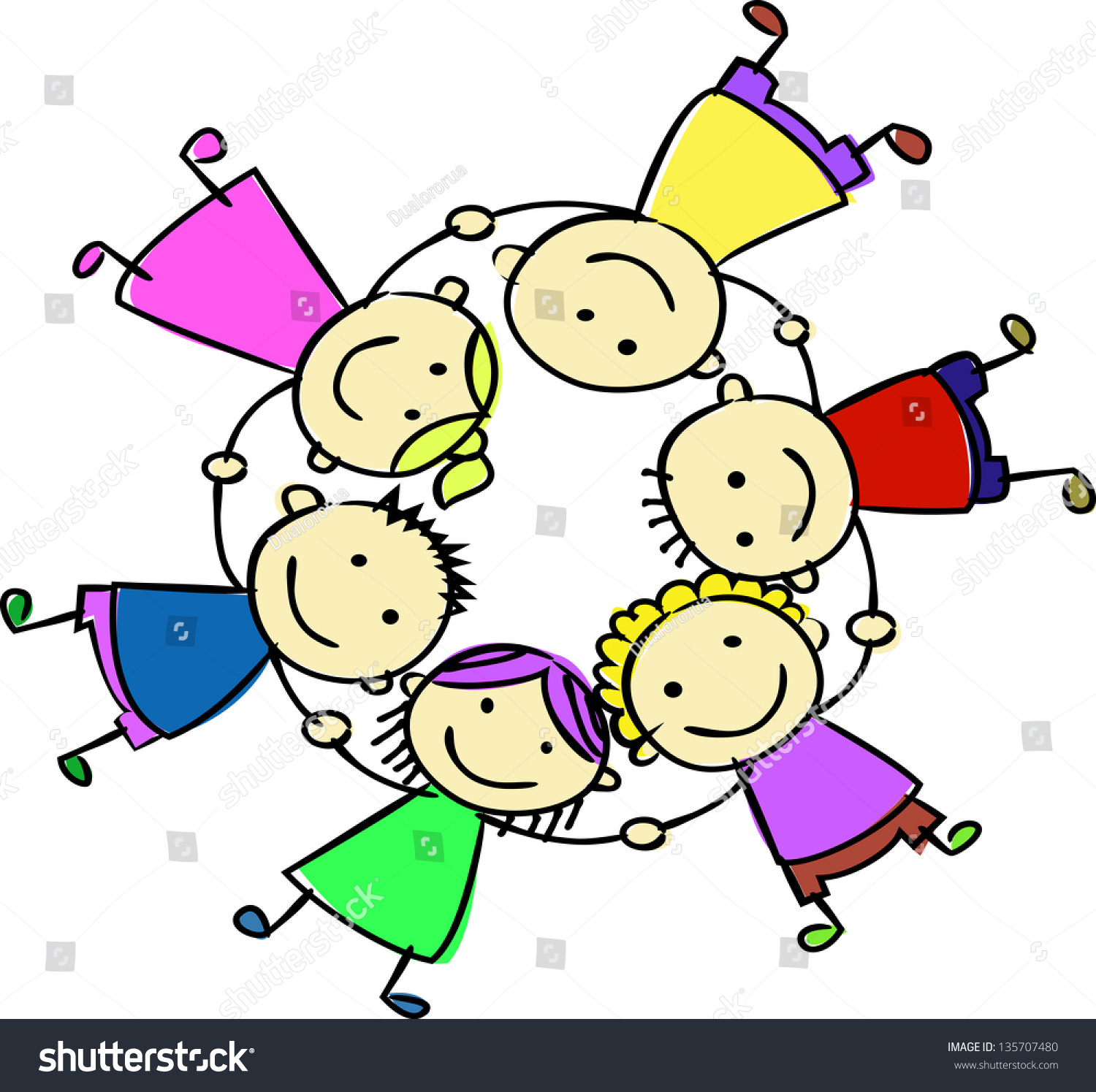 Happy Kids Holding Hand Stock Vector 135707480 - Shutterstock