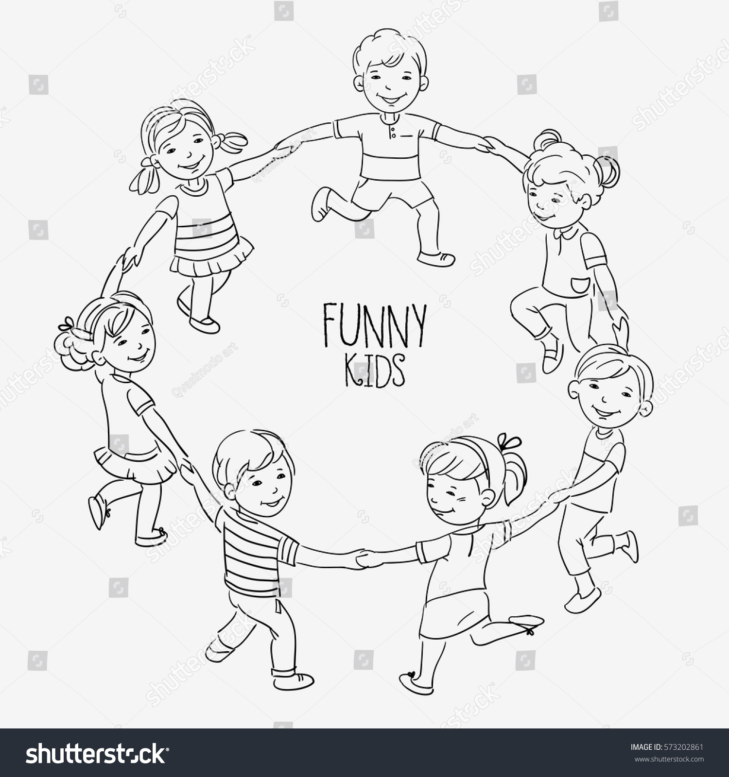 Happy Kids Holding Hands Dancing Circle Stock Vector ...