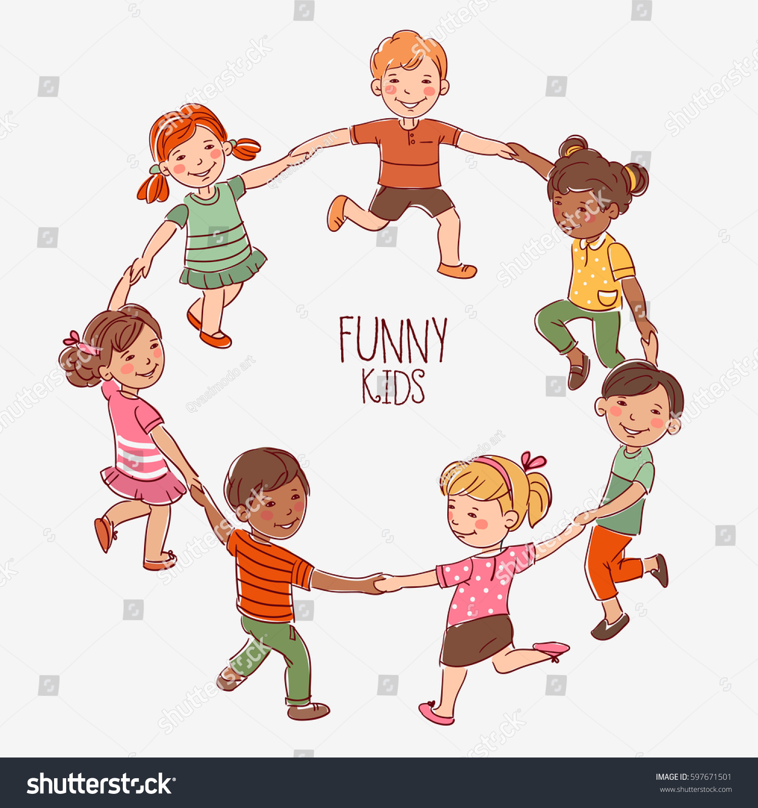 Happy Kids Holding Hands Dancing Circle Stock Vector Royalty Free