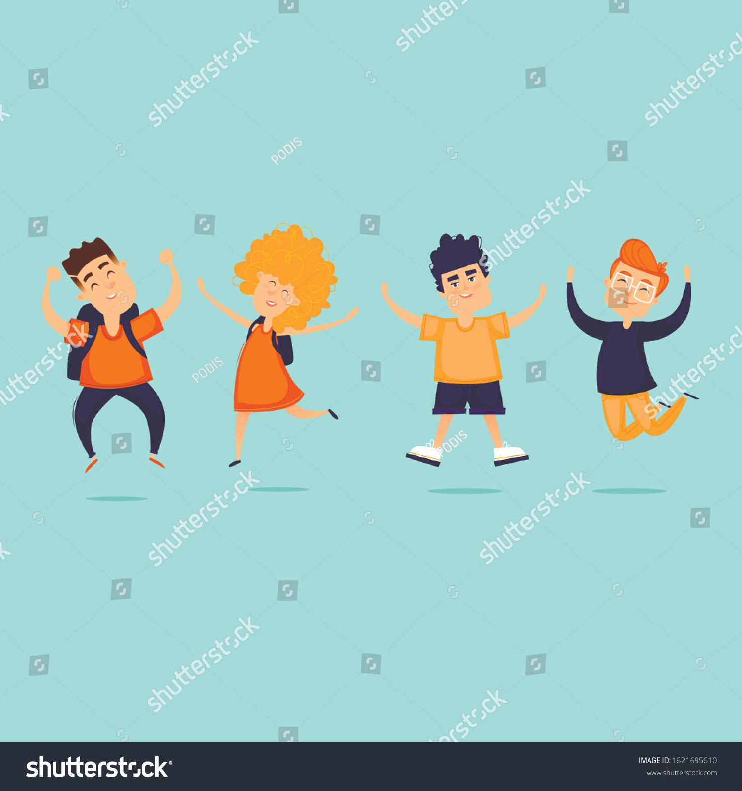 Happy Kids Jumping Joy Flat Design Stock Vector Royalty Free