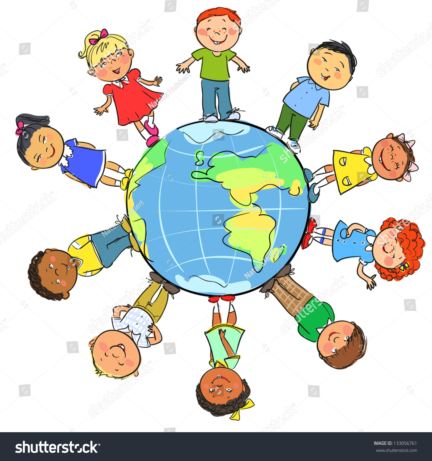 Happy Kids On Globe Earth Hand Stock Vector (Royalty Free) 133056761 ...