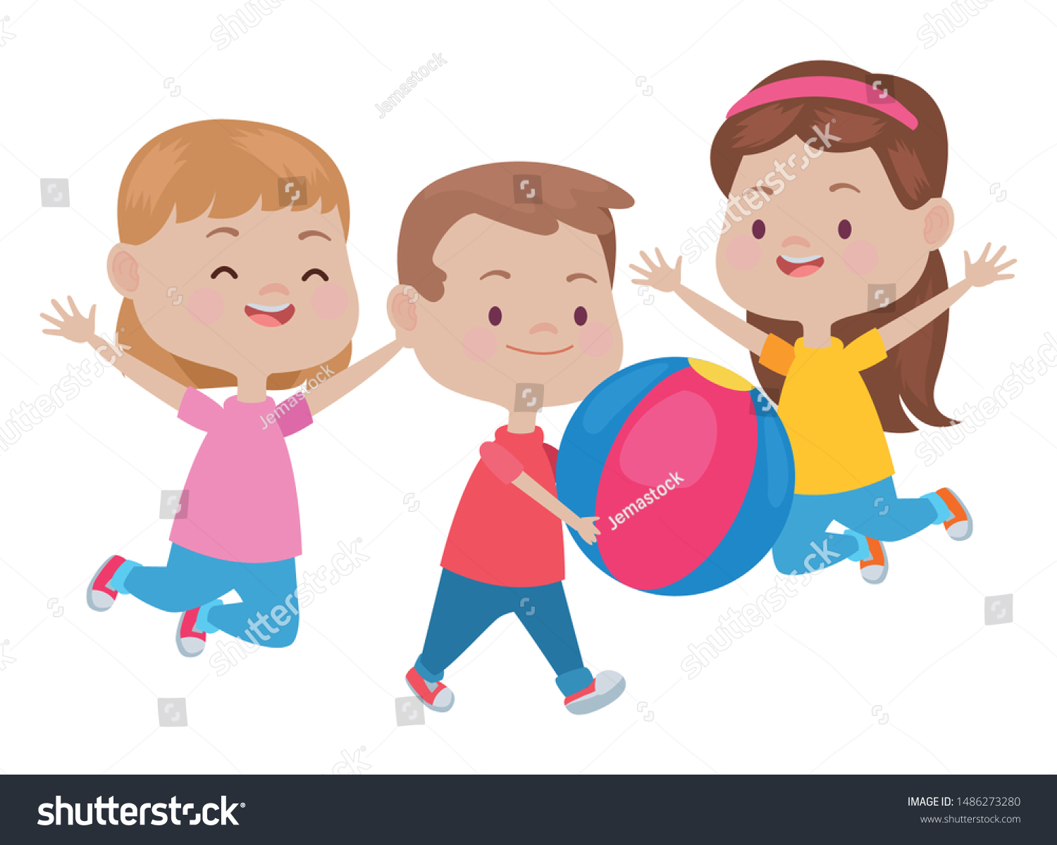 Happy Kids Smiling Playing Friends Ball Stock Vector (Royalty Free ...