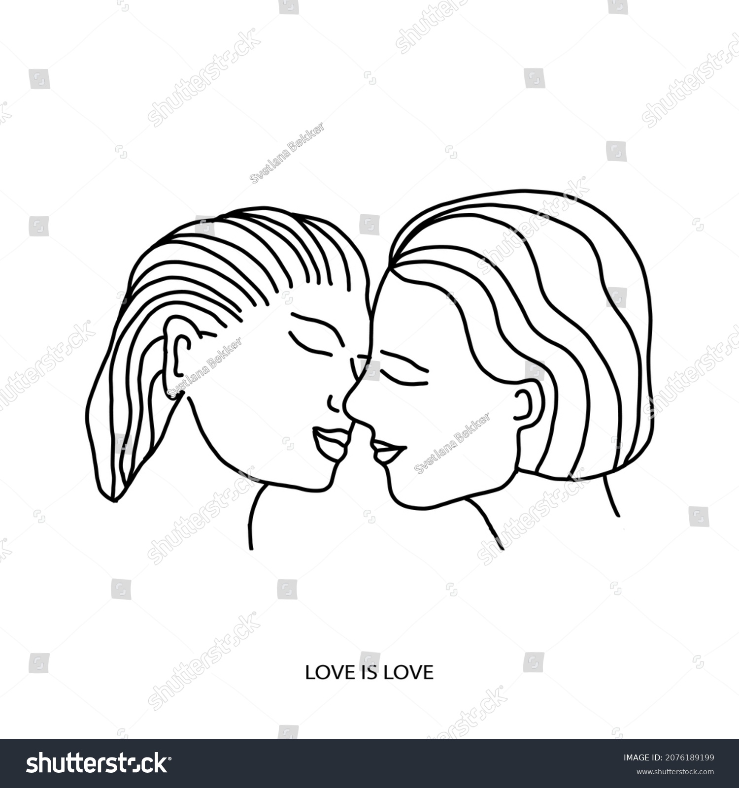 Happy Lesbian Couple Vector Illustration Two