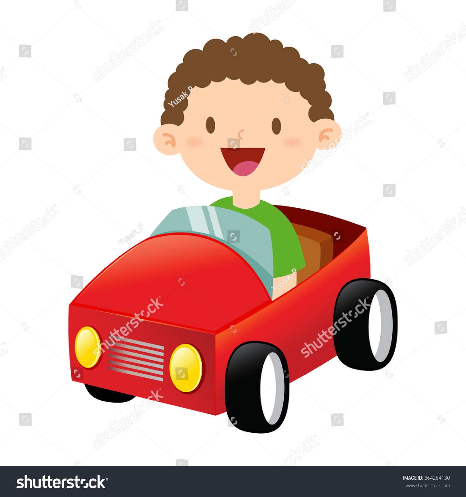 Happy Little Boy Riding Toy Car Stock Vector (Royalty Free) 364264130 ...