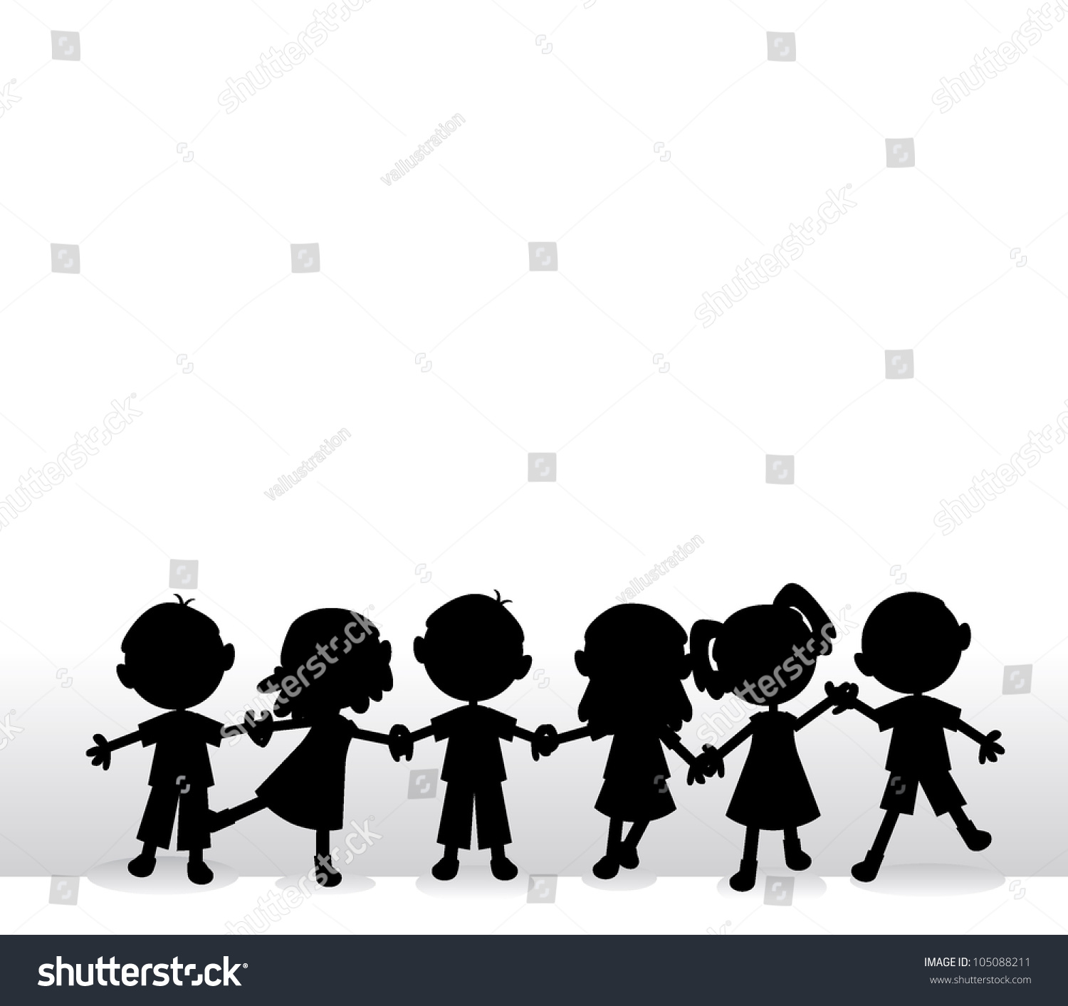 Silhouette Of Kids Holding Hands