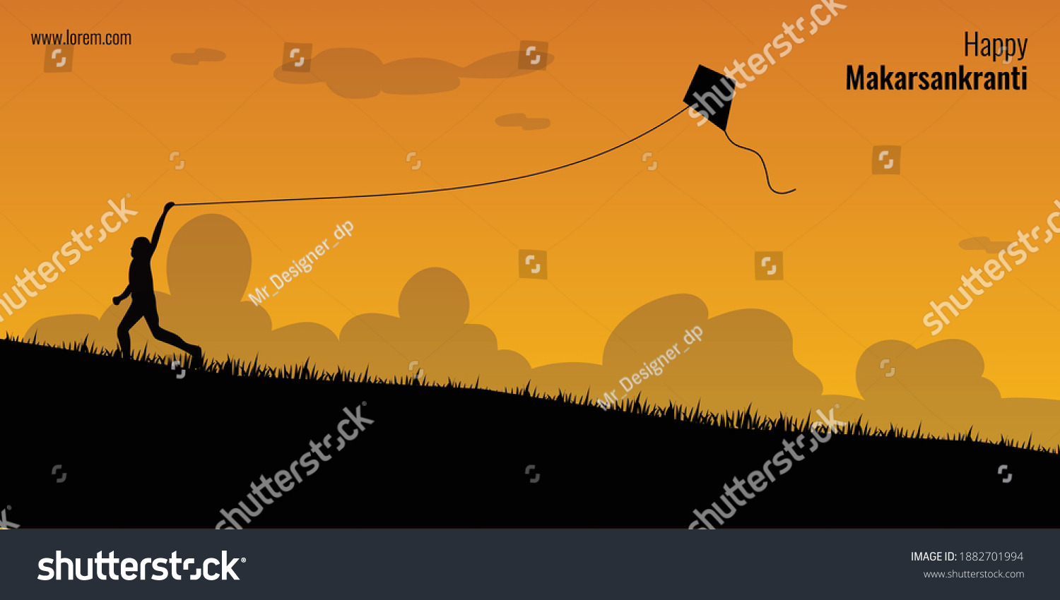 SVG of Happy Makar Sankranti concept. A kid flying kite on ground silhouette. svg