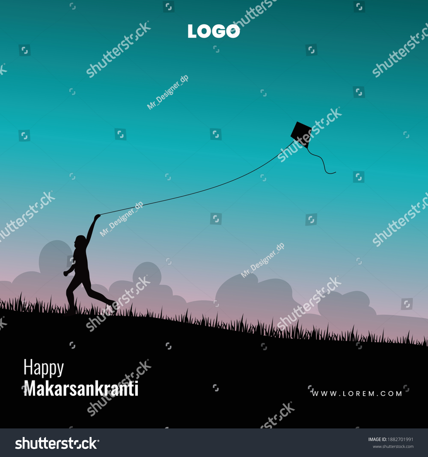 SVG of Happy Makar Sankranti Concept with boy flying kite. Silhouette of boy flying kite. svg