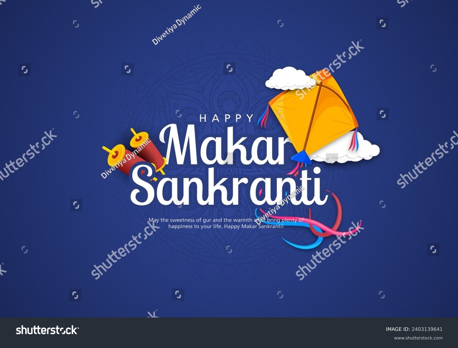 SVG of Happy Makar Sankranti With Realistic Flying Colorful Kites And String Spools On Blue Background For Makar Sankranti Festival. svg