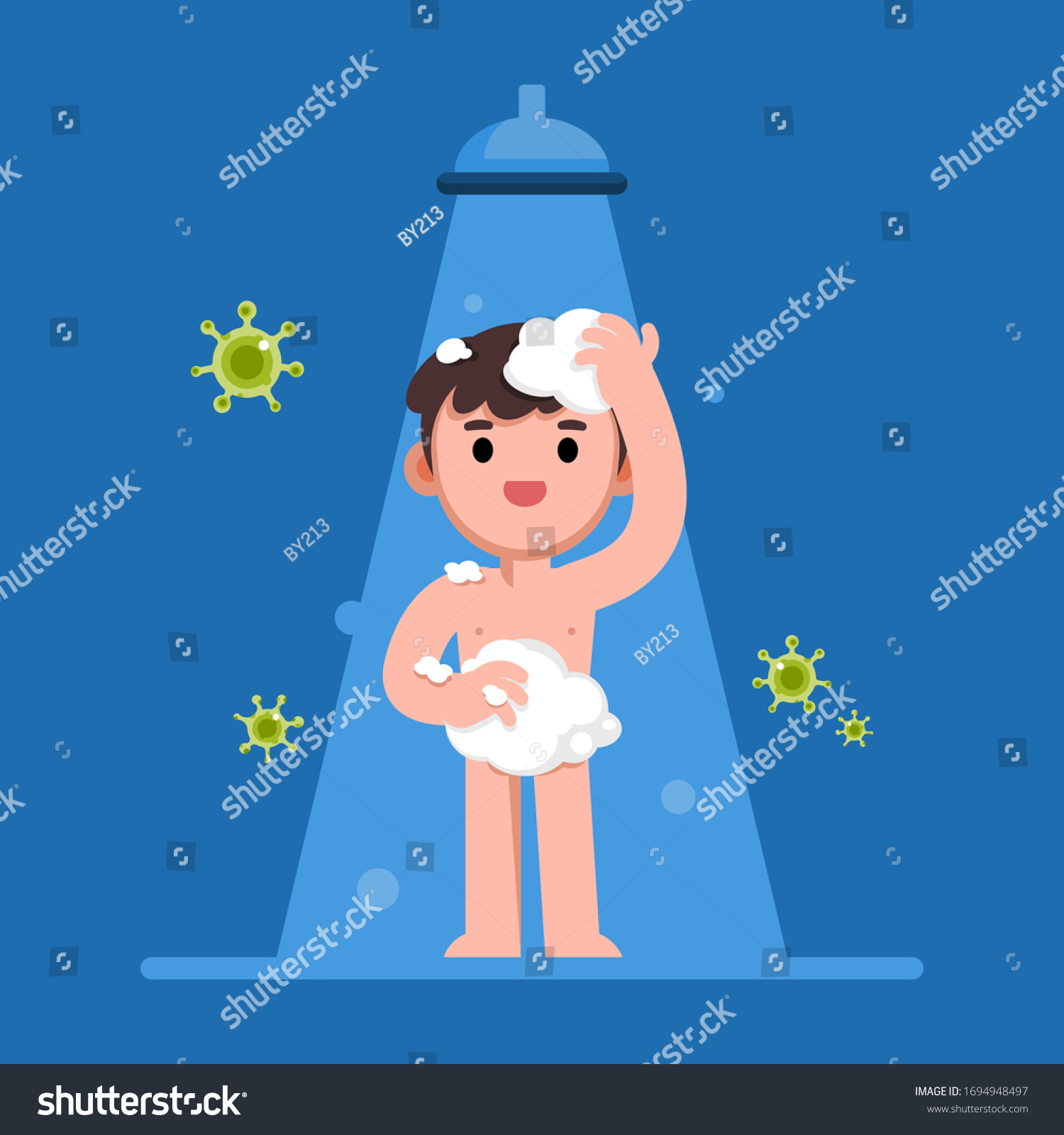 Happy Man Taking Shower Bathroom Protected Stock Vector Royalty Free