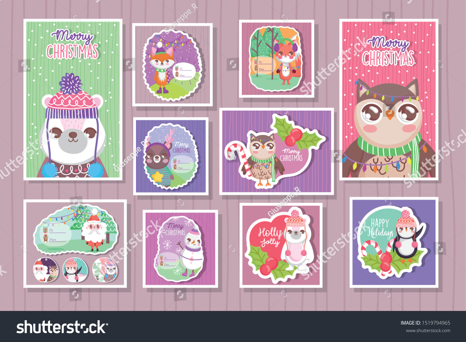 Happy Merry Christmas Tags Collection Stock Vector (Royalty Free