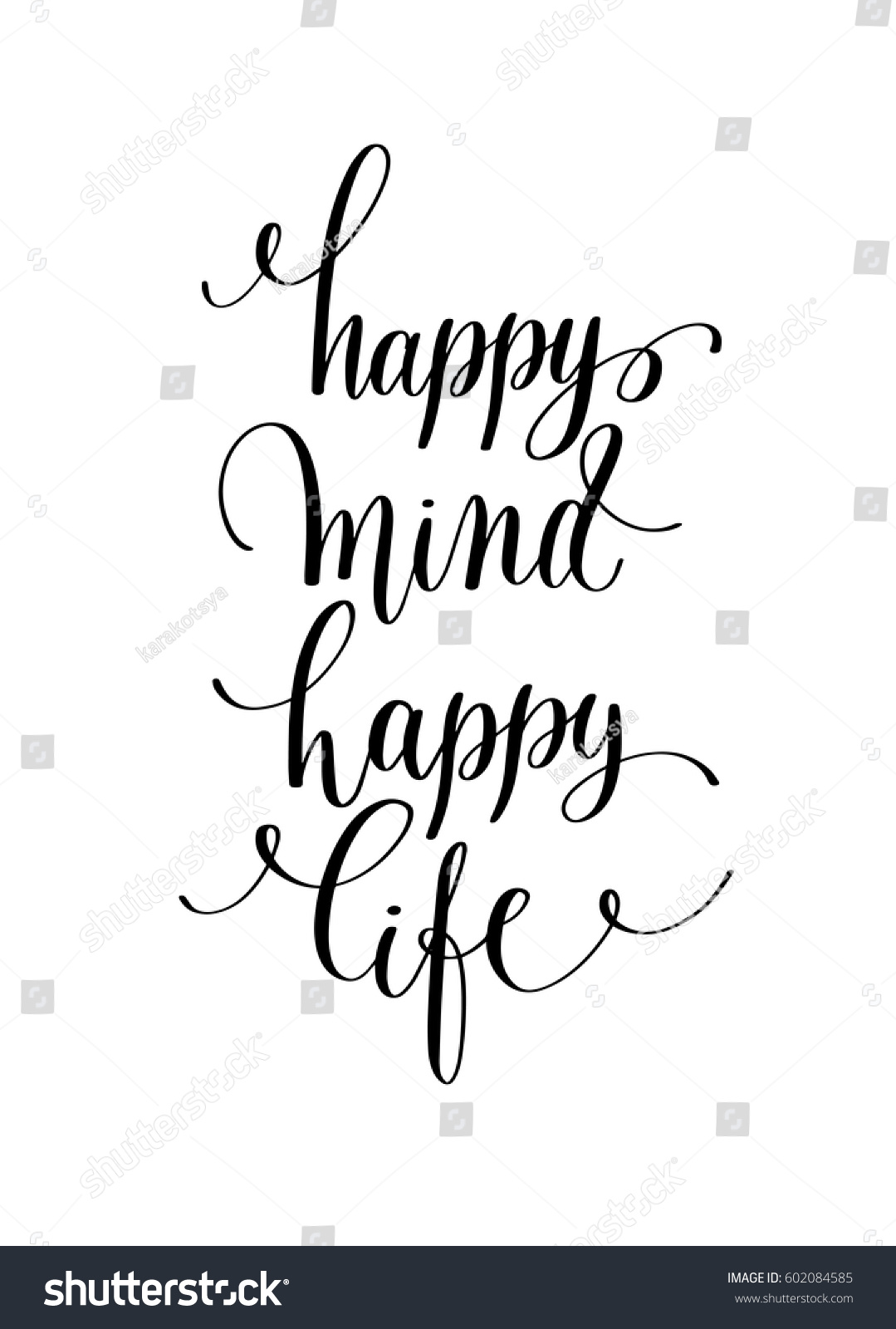 happy mind happy life hand lettering positive quote calligraphy vector illustration