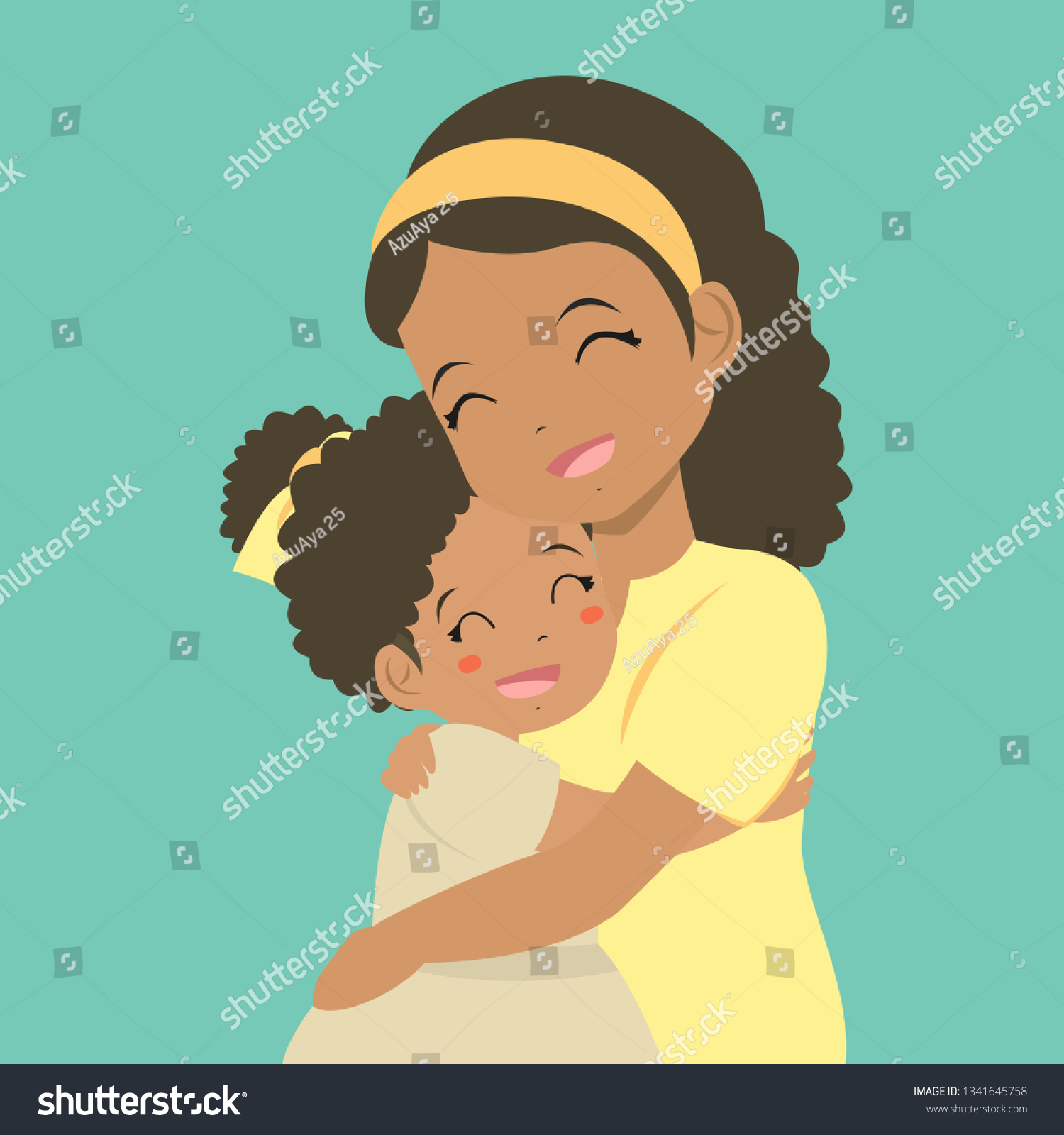 Happy Mother Hugging Her Daughter African Stock Vector Royalty Free 1341645758 8907