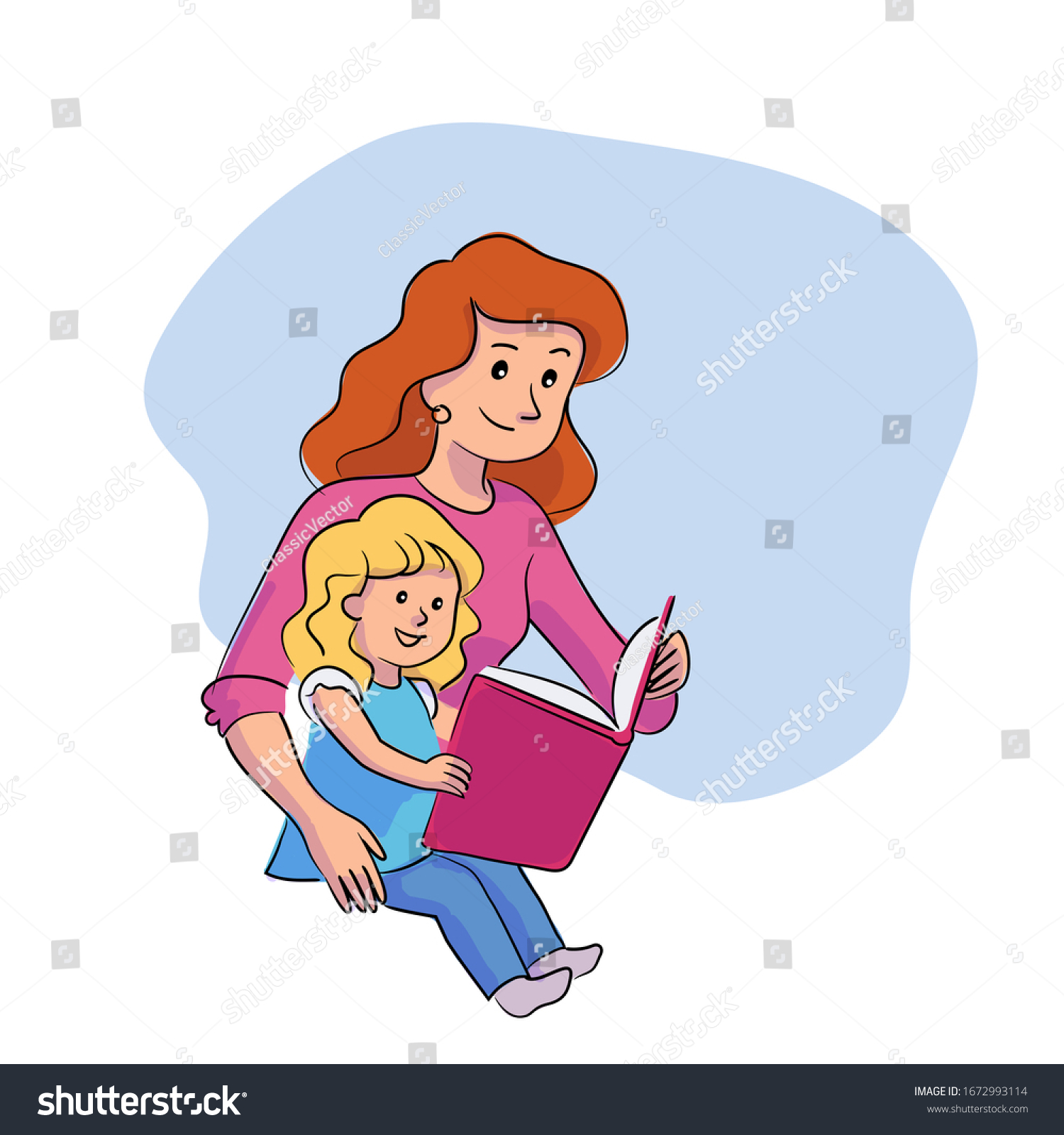 Happy Mother Reading Book Daughter Mommy Stock Vector Royalty Free