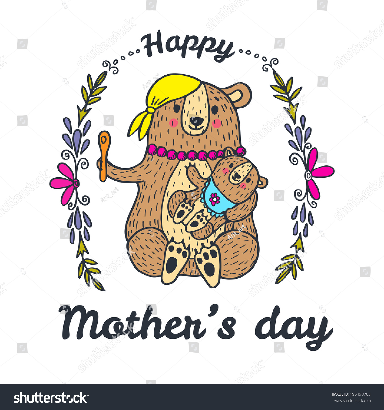 SVG of Happy Mother's Day card. Vector illustrated poster with bear characters. svg