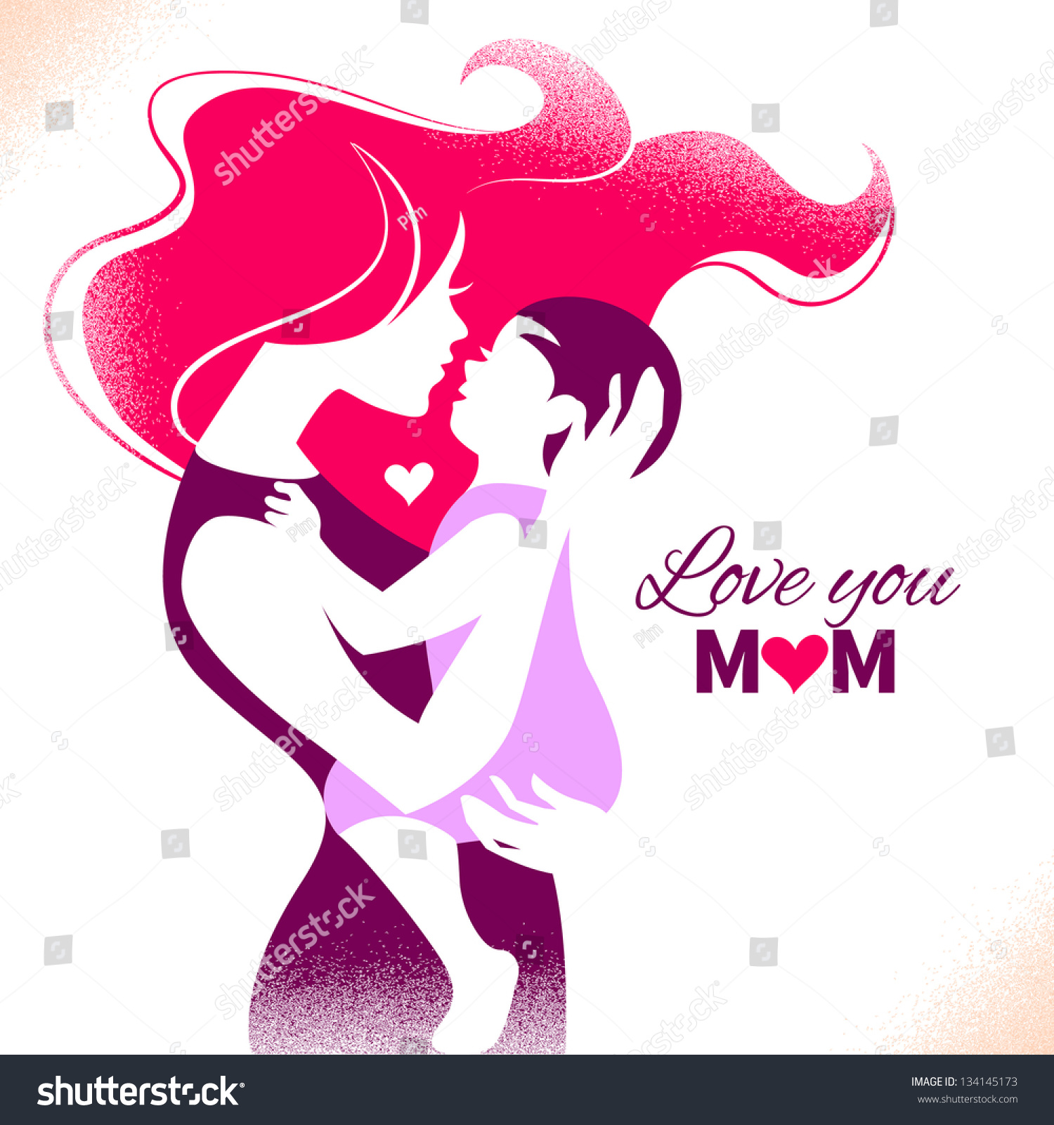 Happy Mothers Day Card Beautiful Silhouette Stock Vector 134145173