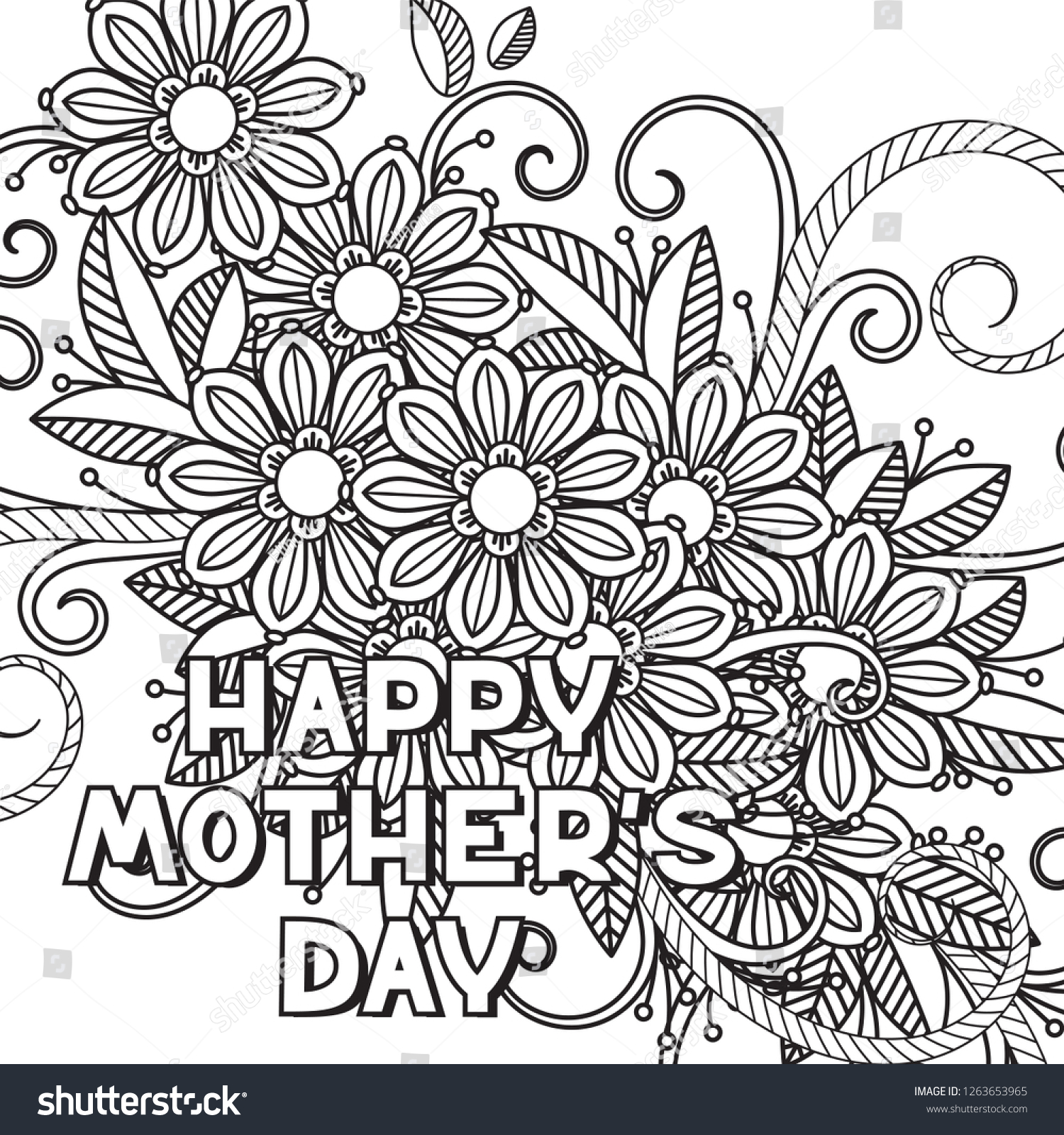 Happy Mothers Day Coloring Page Adult Stock Vector (royalty Free 