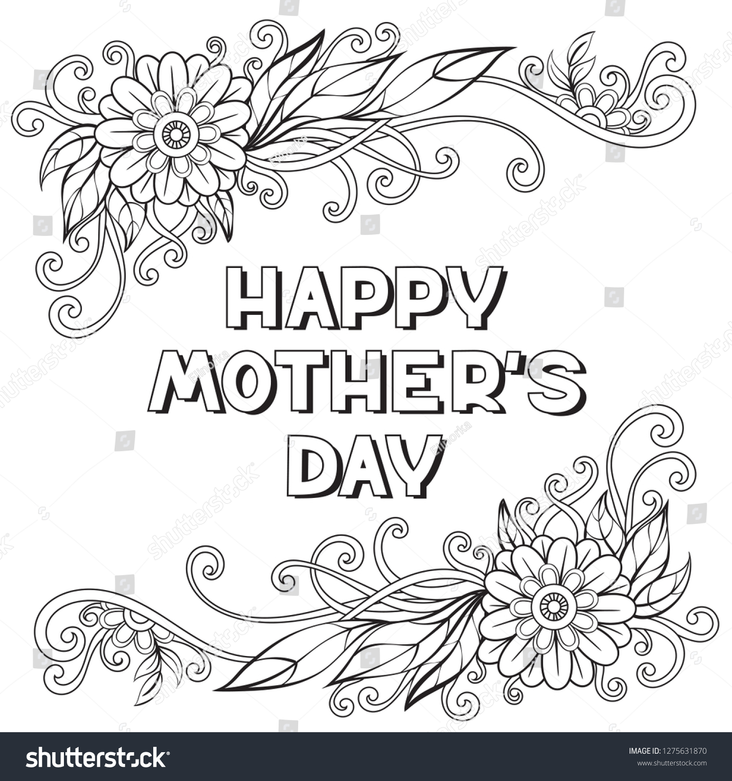 Happy Mothers Day Coloring Page Adult Stock Vector (Royalty Free ...