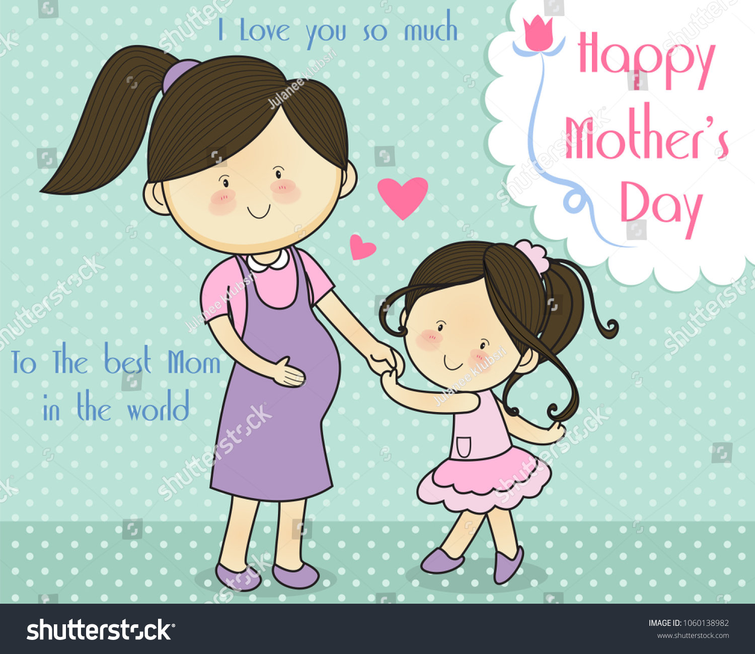 Happy Mothers Day Cute Drawing Mothers Stock Vector Royalty Free 1060138982