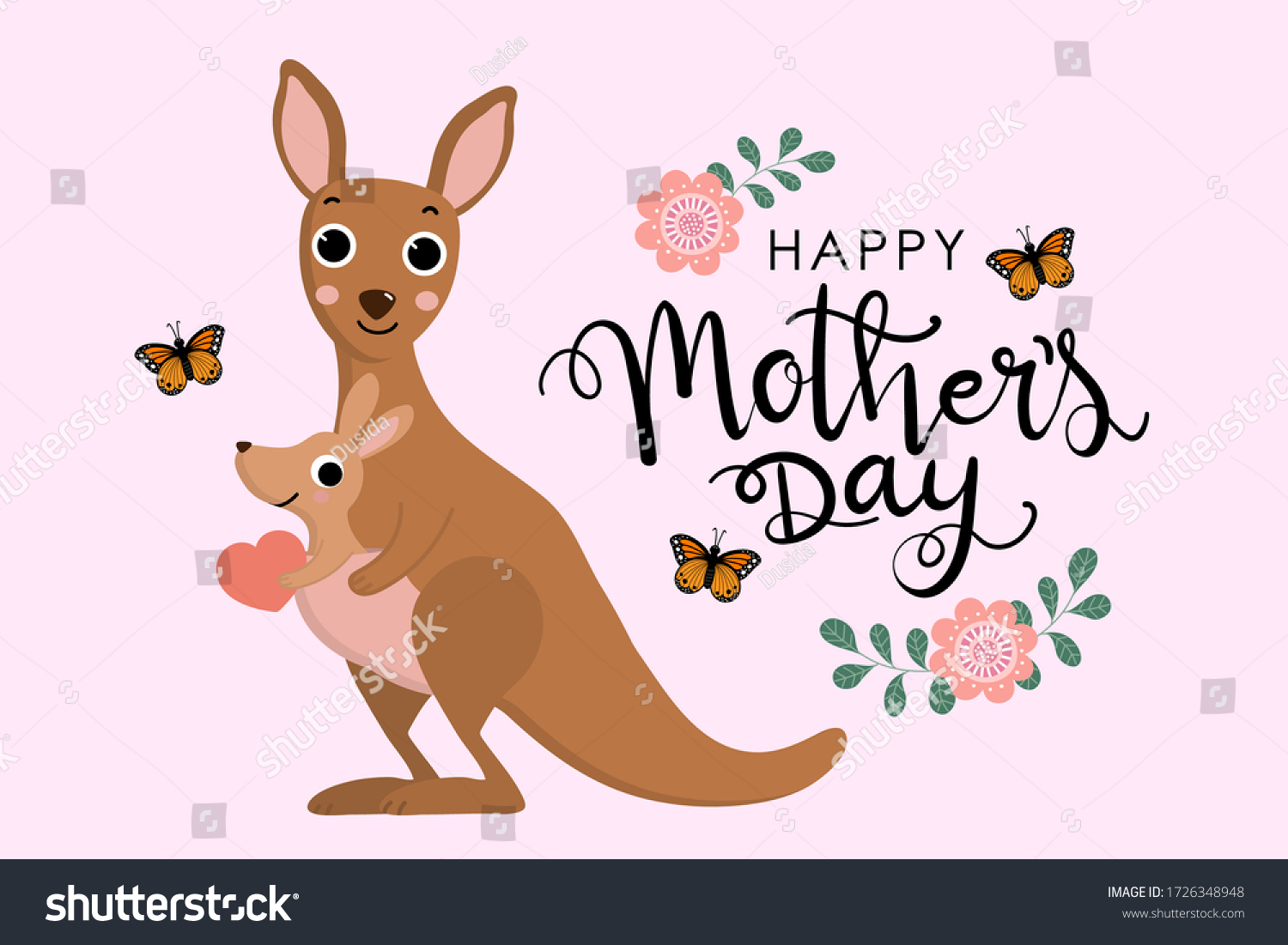 Happy Mothers Day Greeting Card Kangaroo Stock Vector (Royalty Free ...